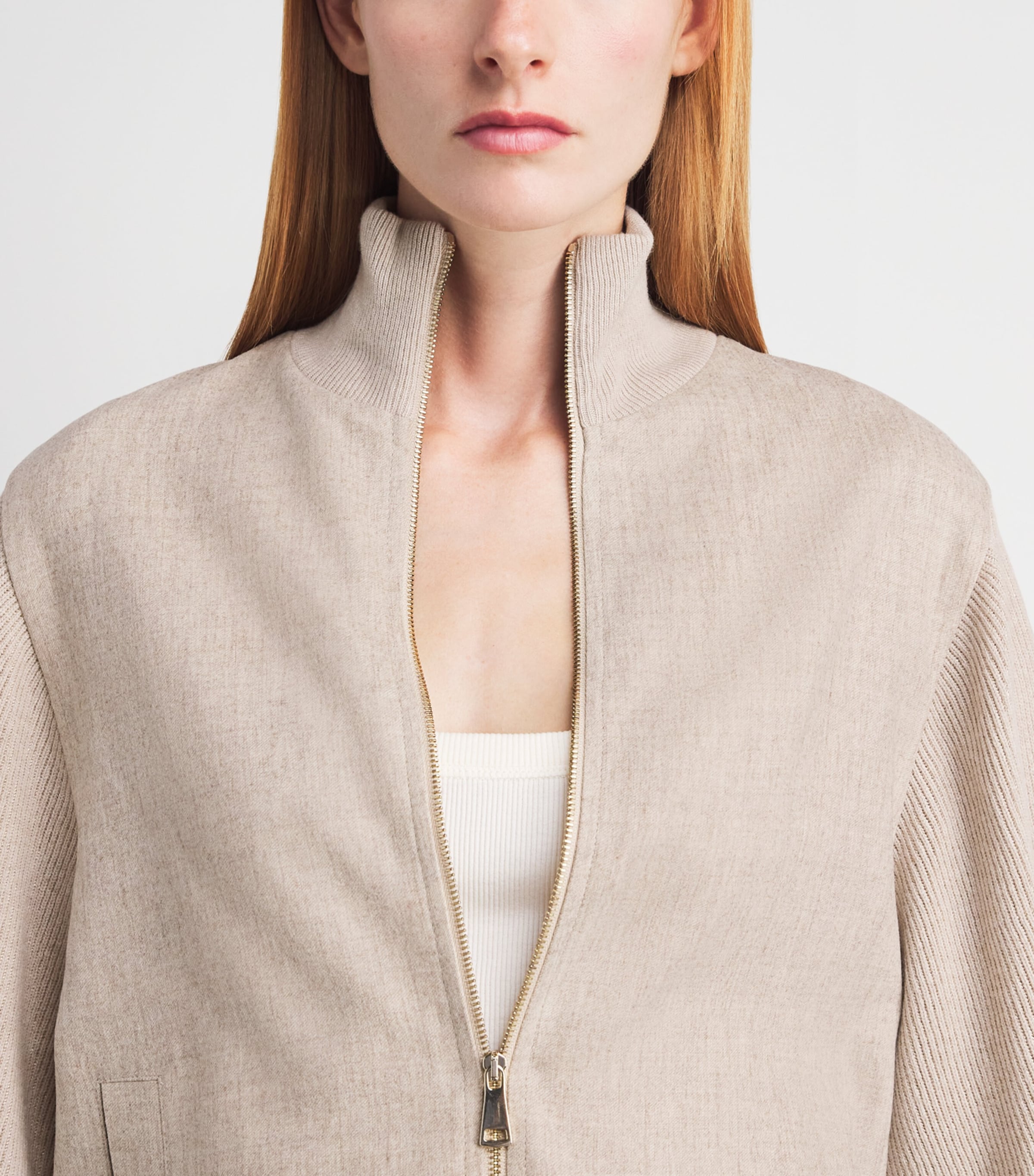 Fabiana Filippi Womens Flannel Bomber Jacket Greige Image 3