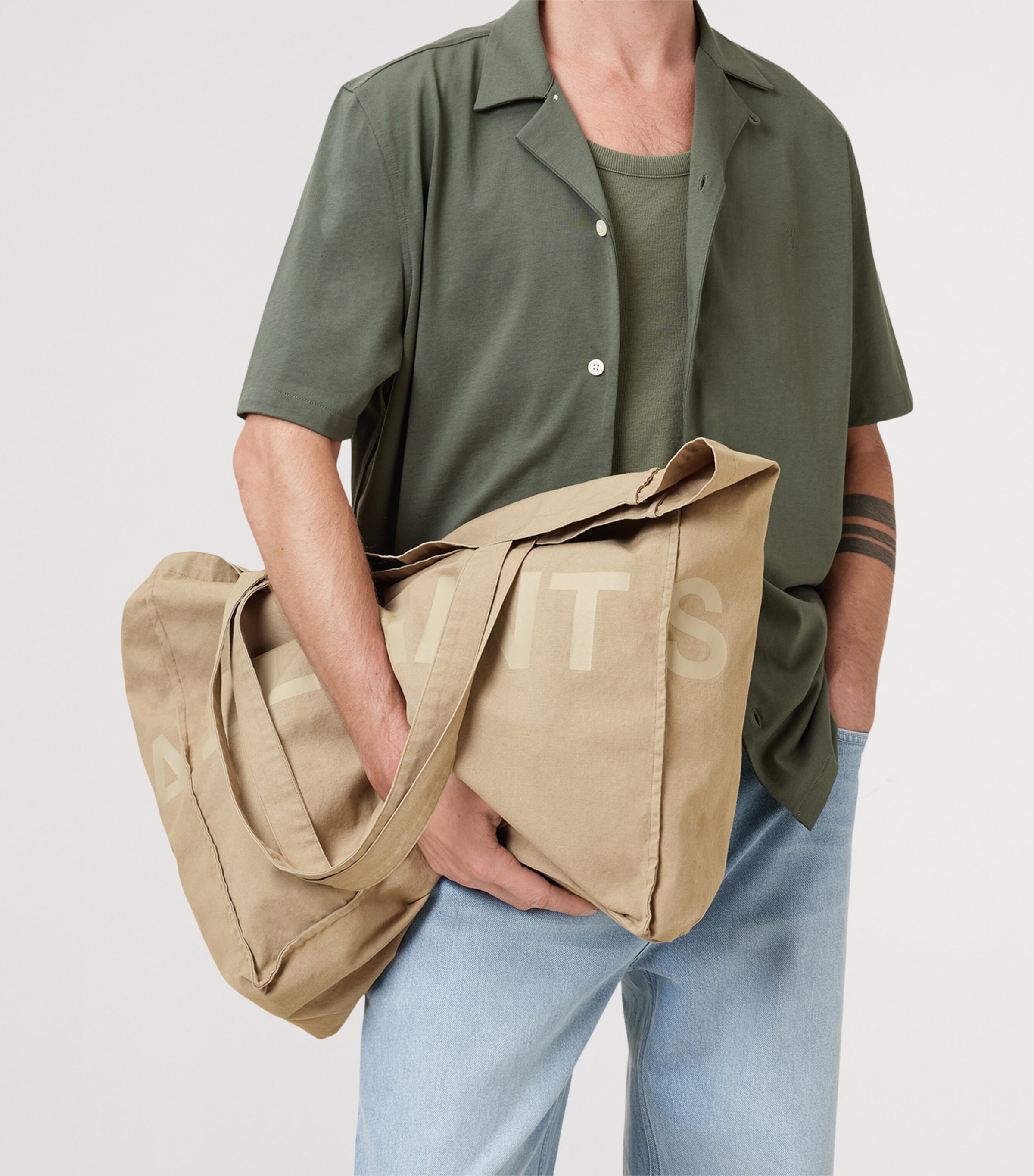 Large Organic Cotton Biggy Tote Bag LIGHT KHAKI Image 6