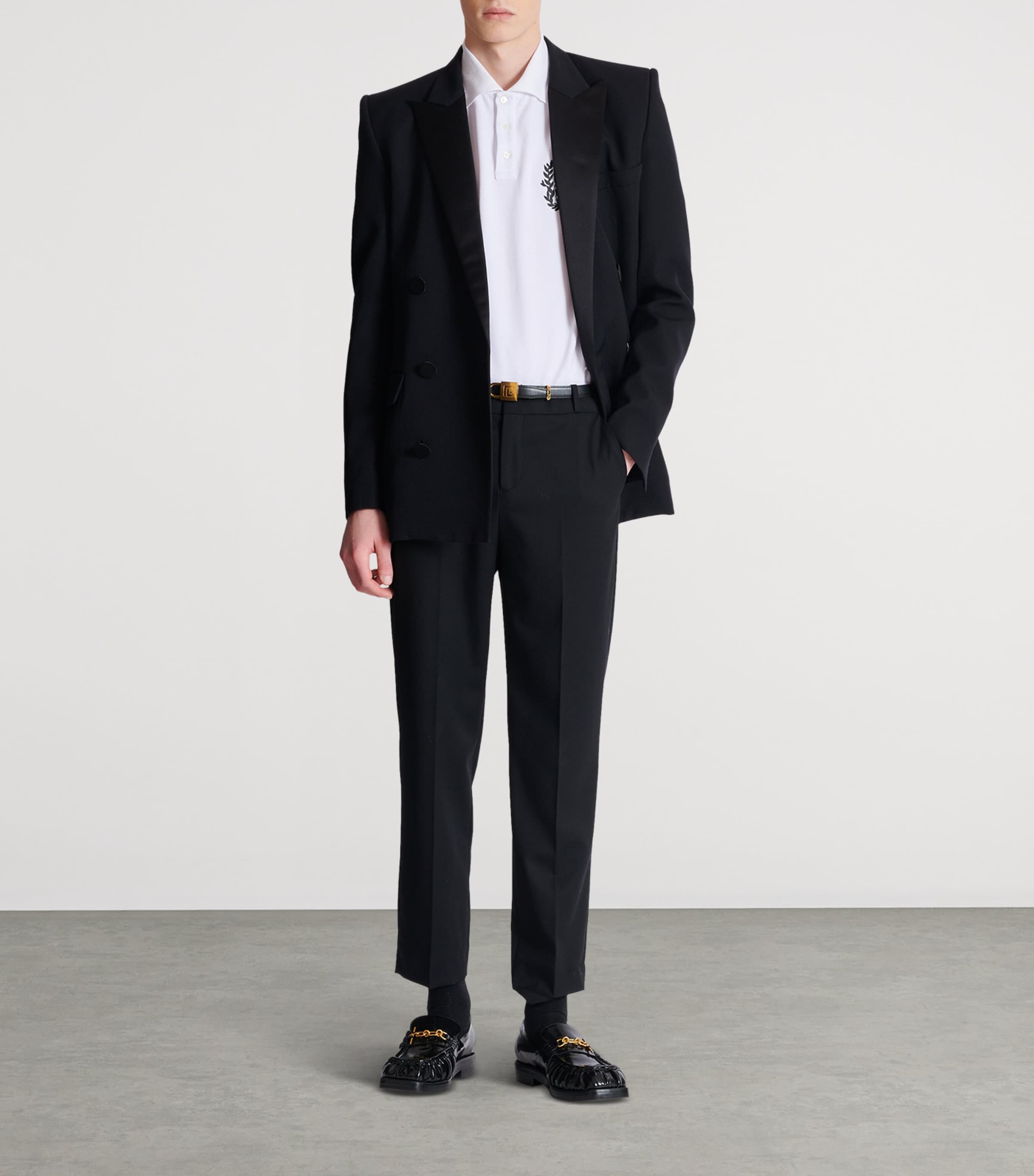 Cotton Crest Print Polo Shirt GAB BLANC/NOIR Image 7