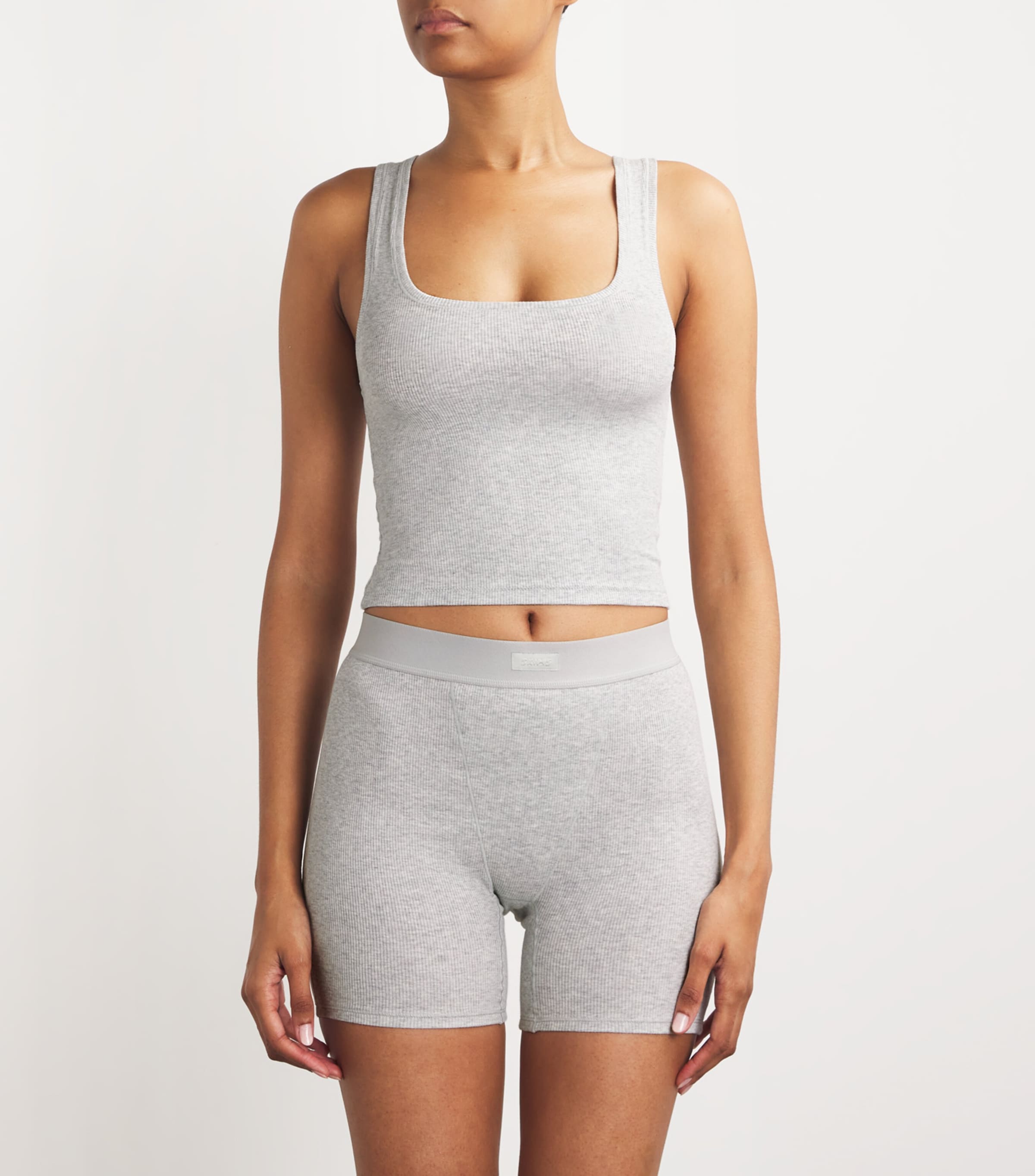 Stretch-Cotton Ribbed Tank Top LIGHT HEATHER GREY Image 2