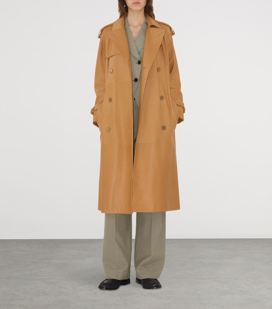 Plongé Leather Castelford Long Trench Coat SEPIA Image 2