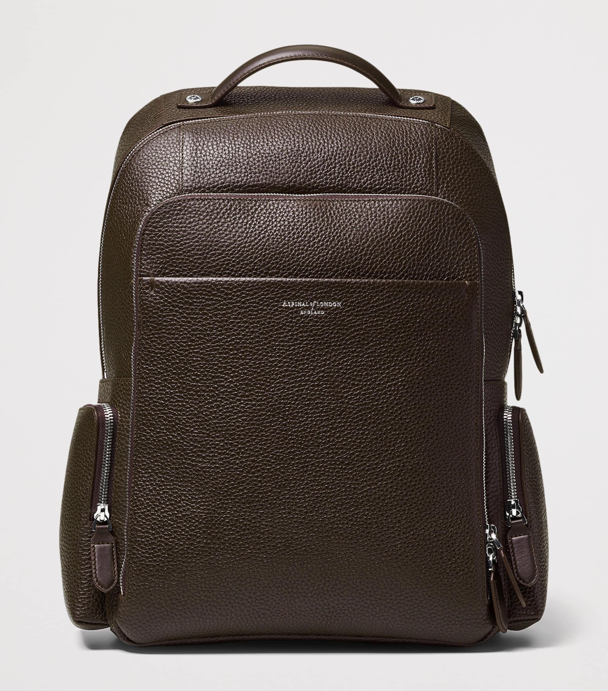 Aspinal Of London Pebbled Leather Reporter Zipped Backpack Chocolate Image 2