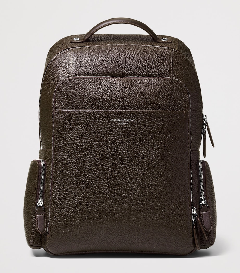 Aspinal Of London Pebbled Leather Reporter Zipped Backpack Chocolate Image 2