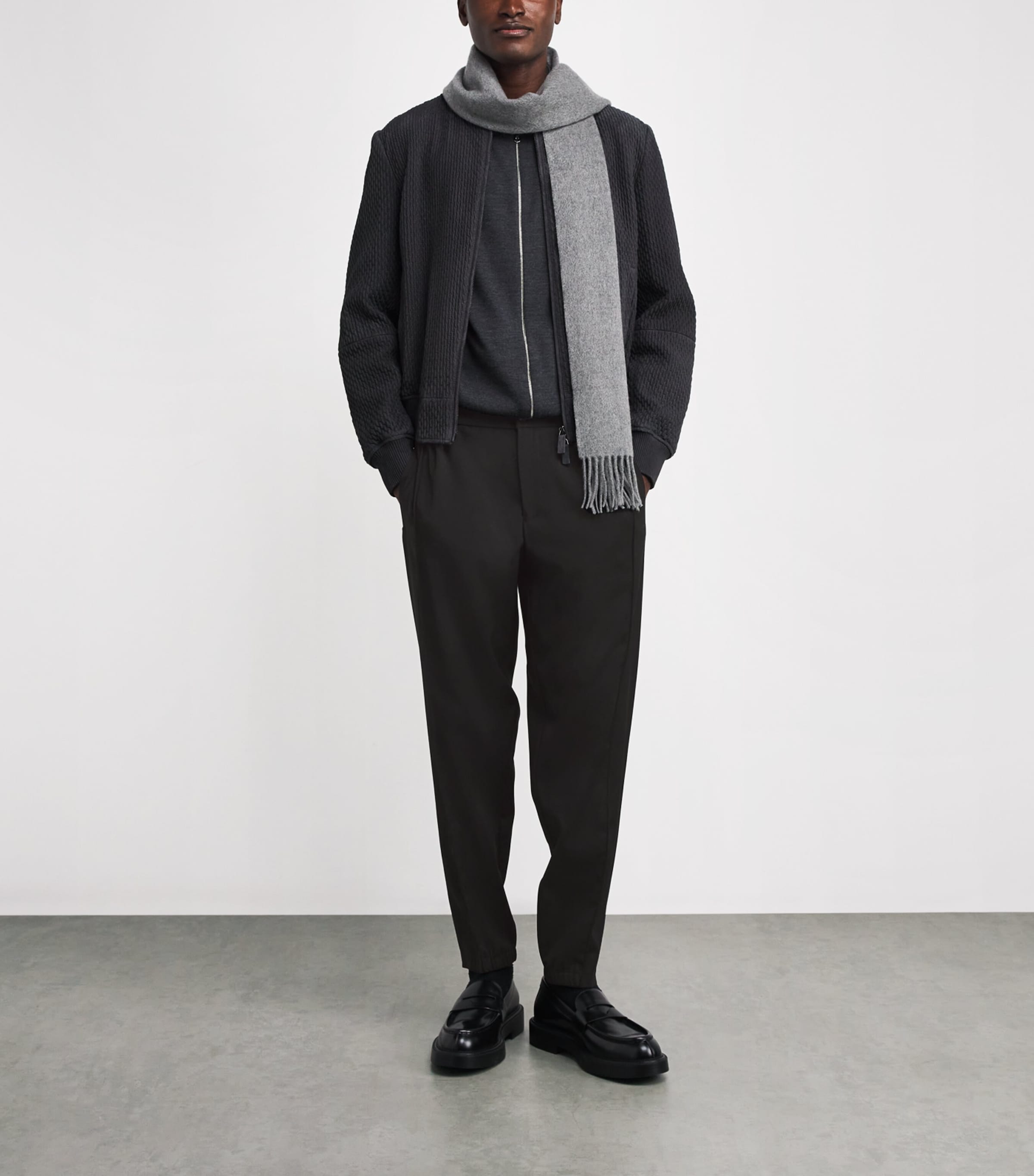 Emporio Armani Black Virgin Wool Cuffed Trousers | Harrods US