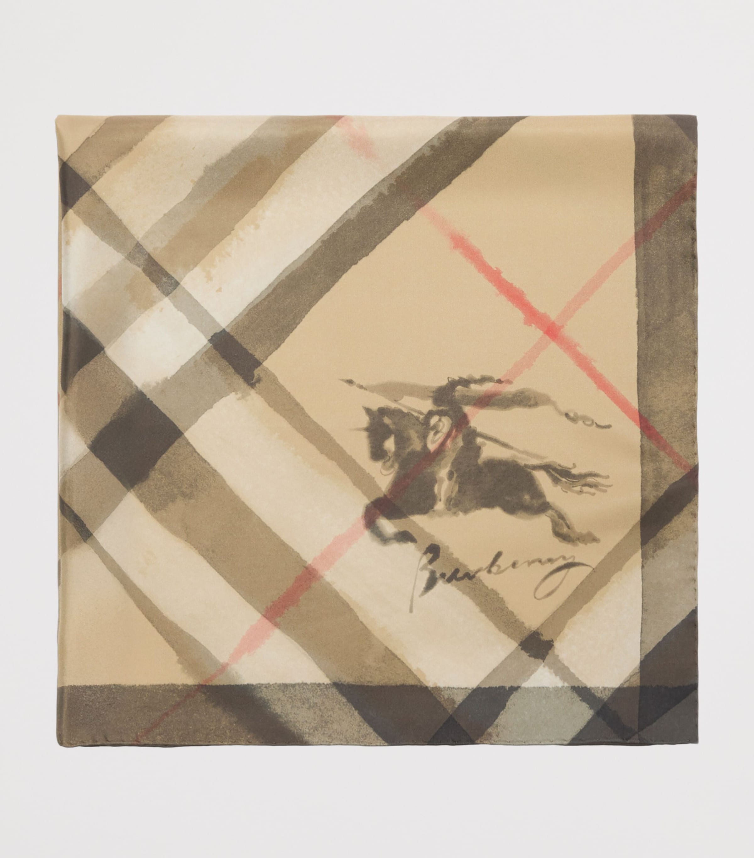 Silk Watercolour Check Scarf SAND Image 3