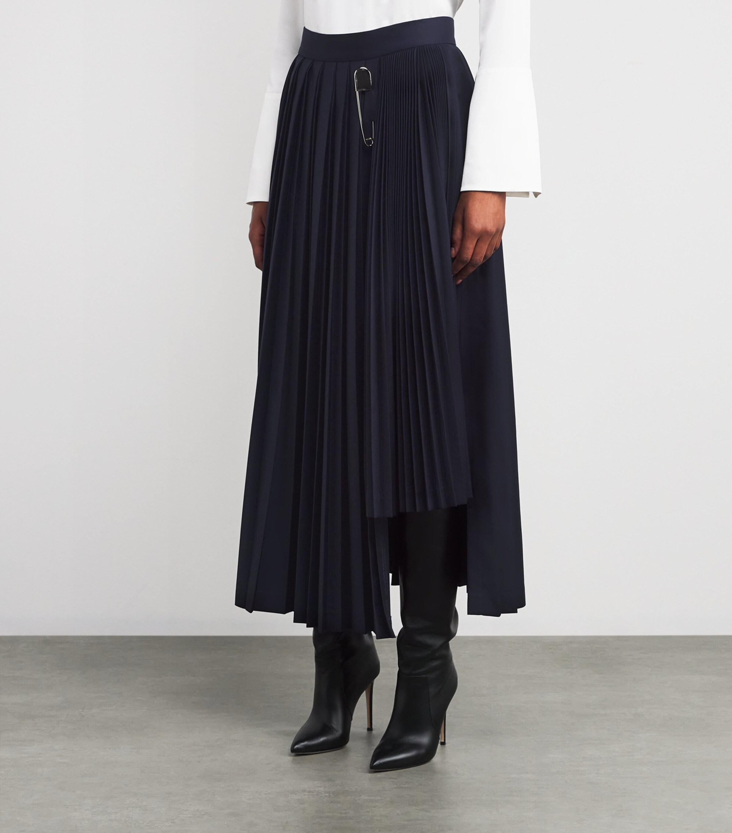 Wool Pleated Midi Skirt NAVY Image 3