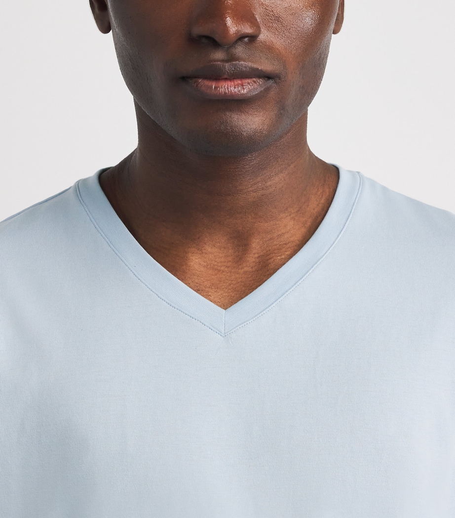 Hanro Mens Cotton Living V-Neck T-Shirt Blue Lagoon Image 3