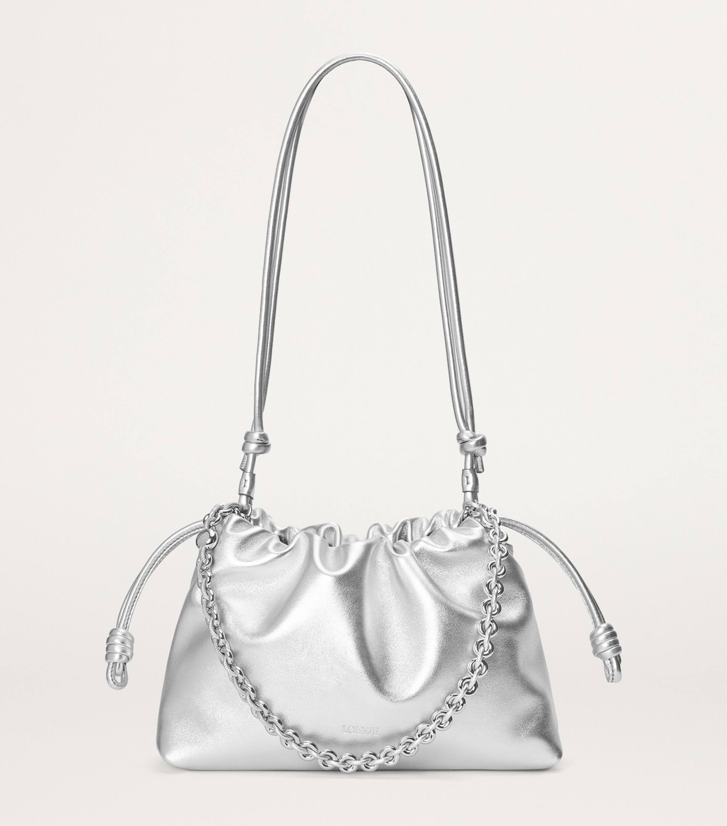 Medium Metallic Leather Flamenco Purse SILVER Image 6
