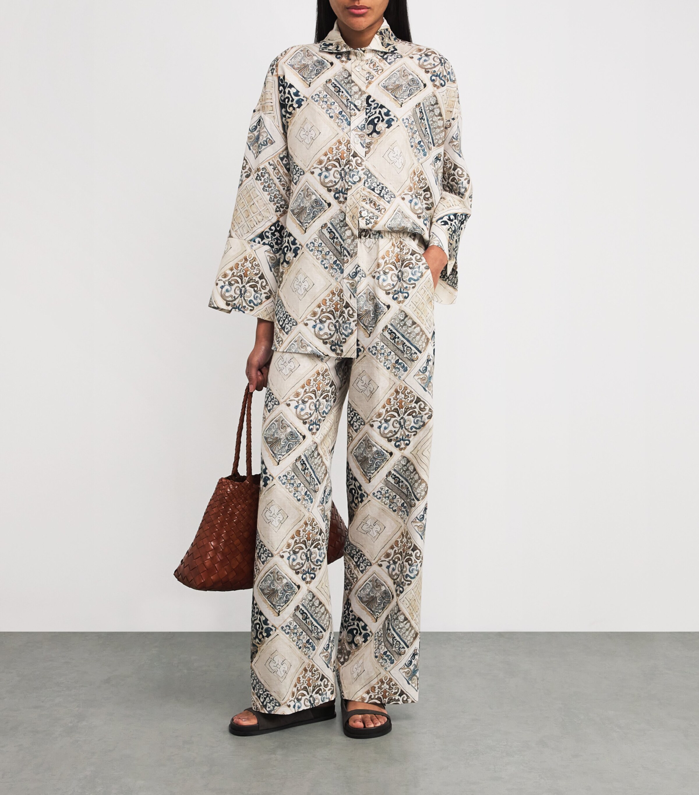 Linen Printed Palazzo Trousers SABBIA Image 2