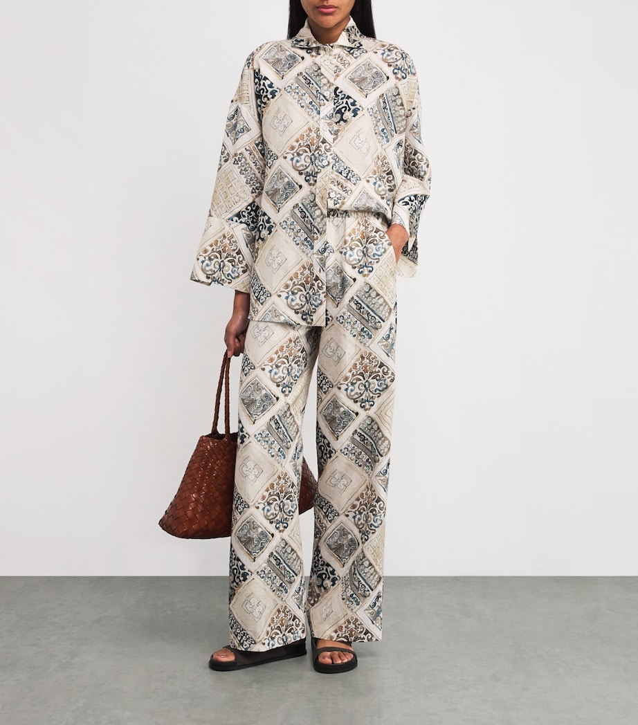Linen Printed Palazzo Trousers SABBIA Image 2