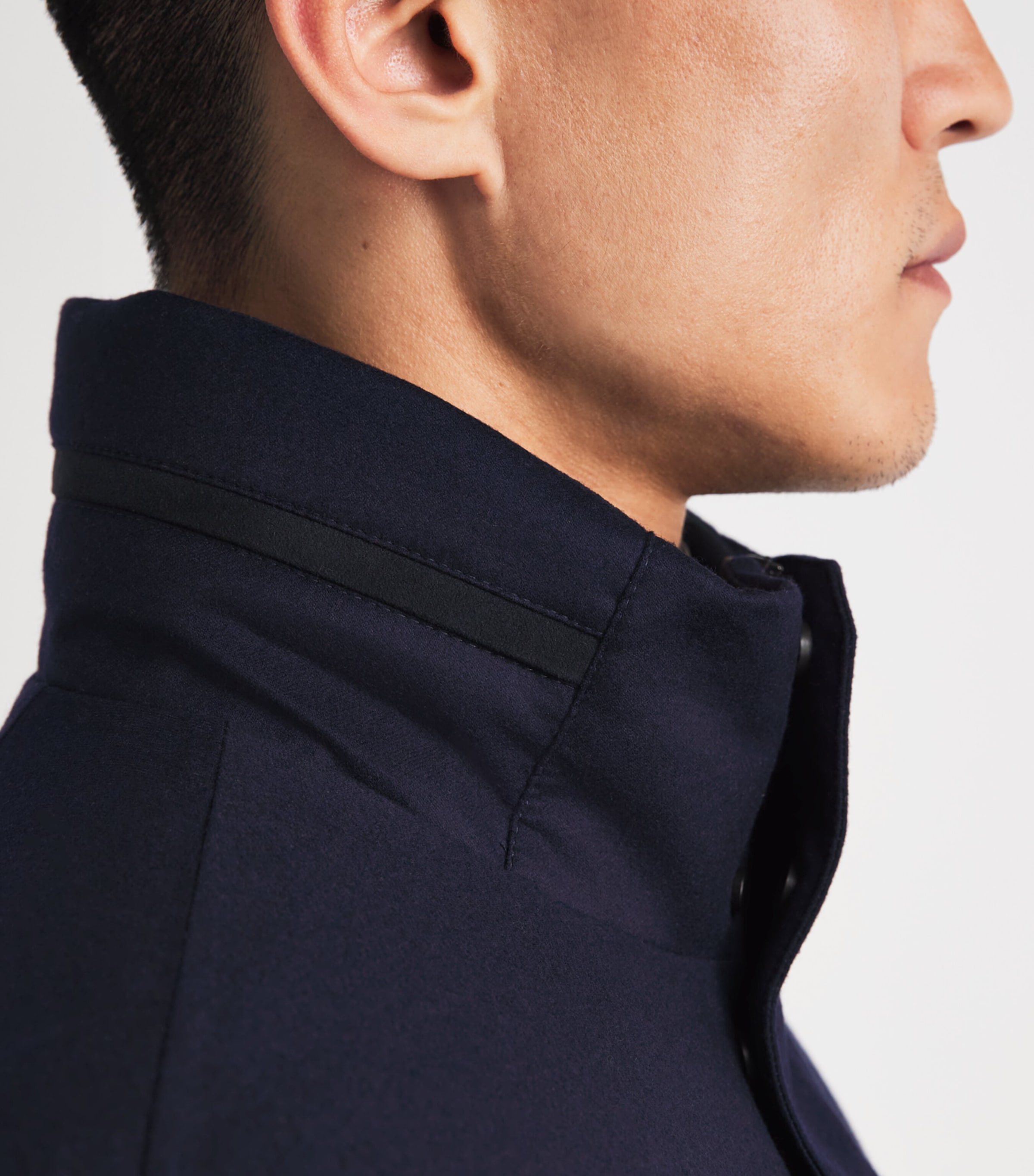 Sease Mens Laminated Virgin Wool-Cashmere Field Jacket Navy Blue Image 3