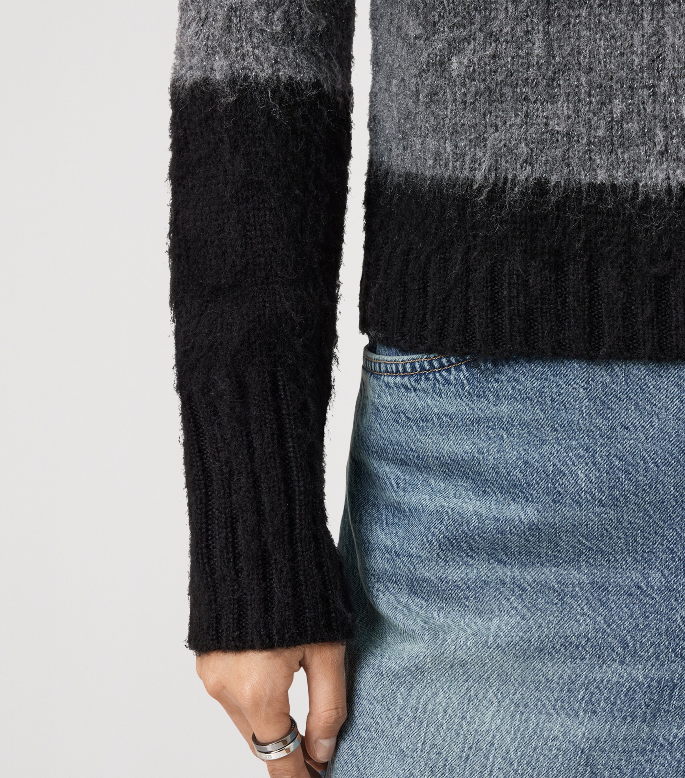 AllSaints Womens Stripe Crew-Neck Sweater Black/grey Image 7