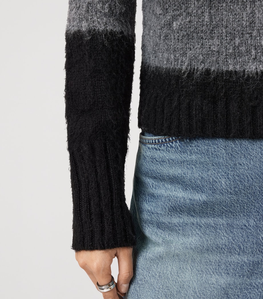 AllSaints Womens Stripe Crew-Neck Sweater Black/grey Image 7