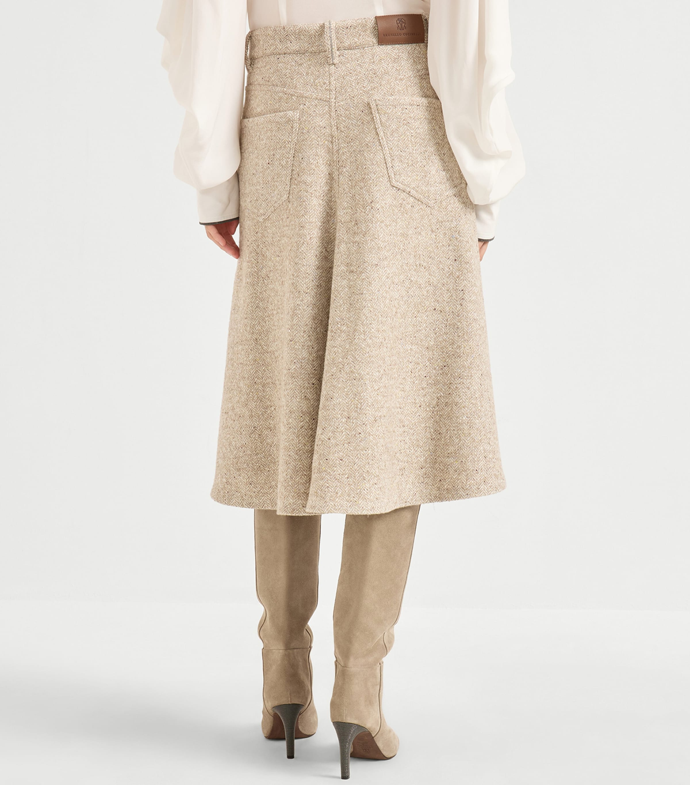 Flecked Virgin Wool-Silk-Blend Midi Skirt C6642 Image 3