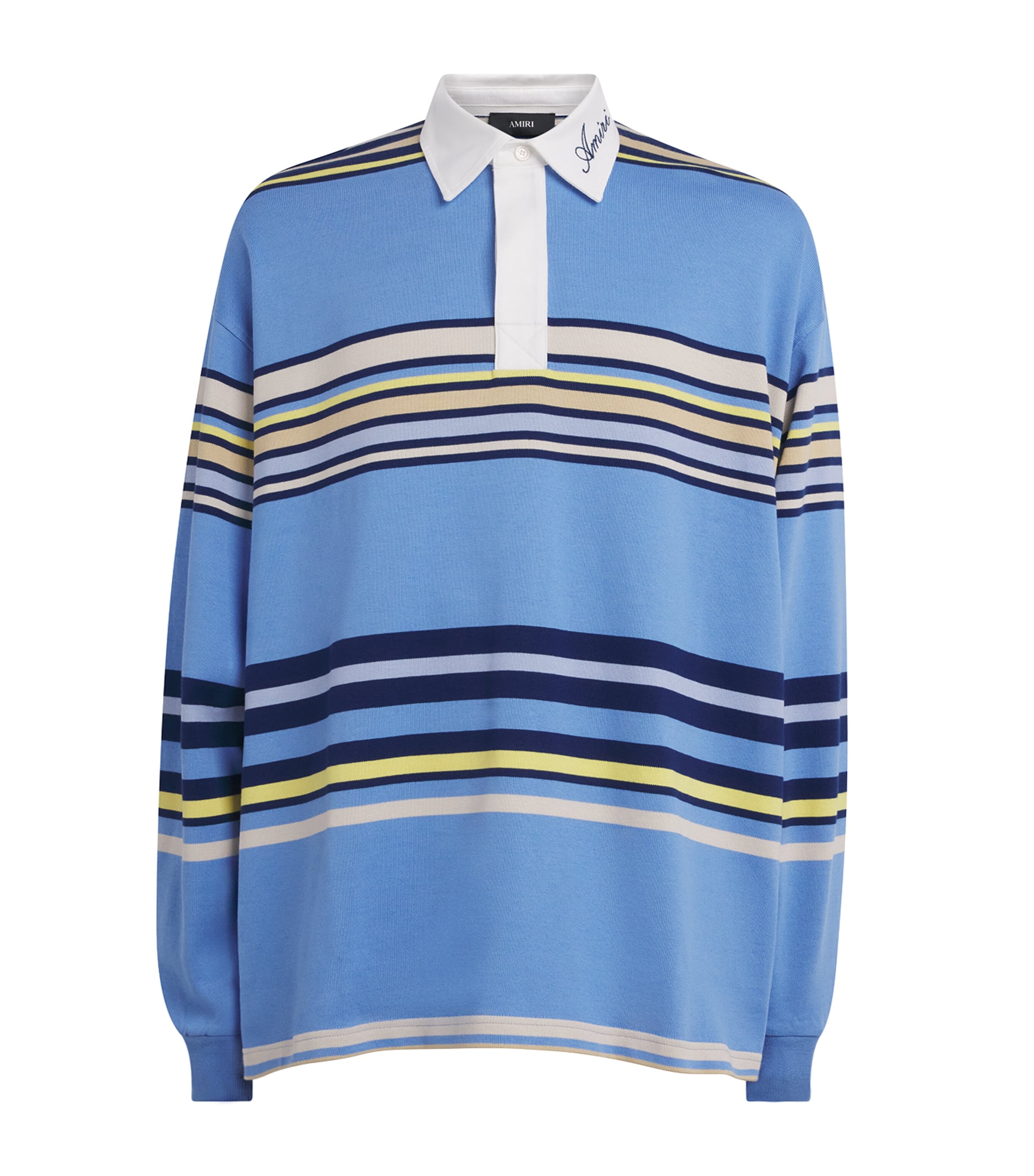 AMIRI Mens Cotton Stripe Polo Shirt Blue Image 1