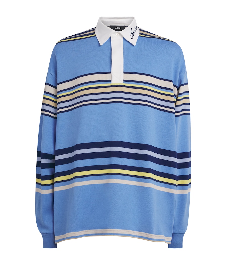 AMIRI Mens Cotton Stripe Polo Shirt Blue Image 1