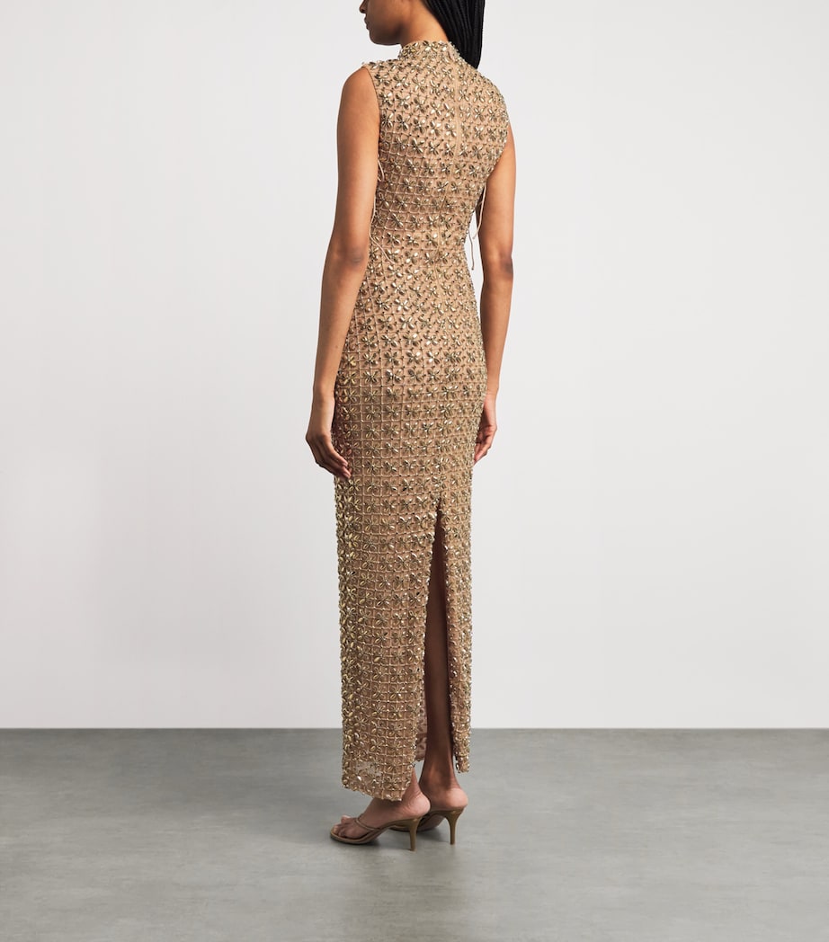 Rachel Gilbert Womens Embellished Indi Gown Gold Image 4