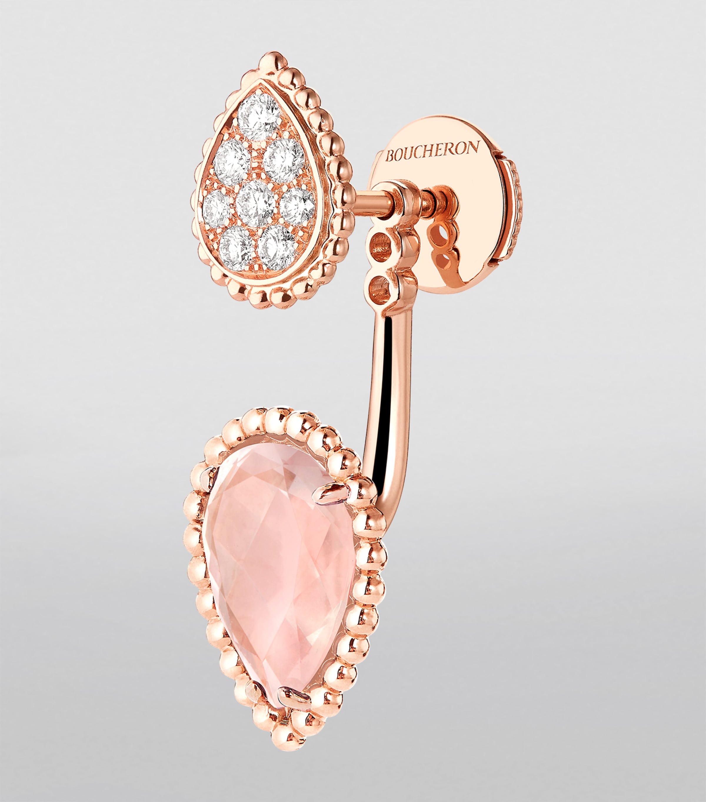 Rose Gold, Diamond and Pink Quartz Serpent Bohème Single Earring PINK QUARTZ Image 2