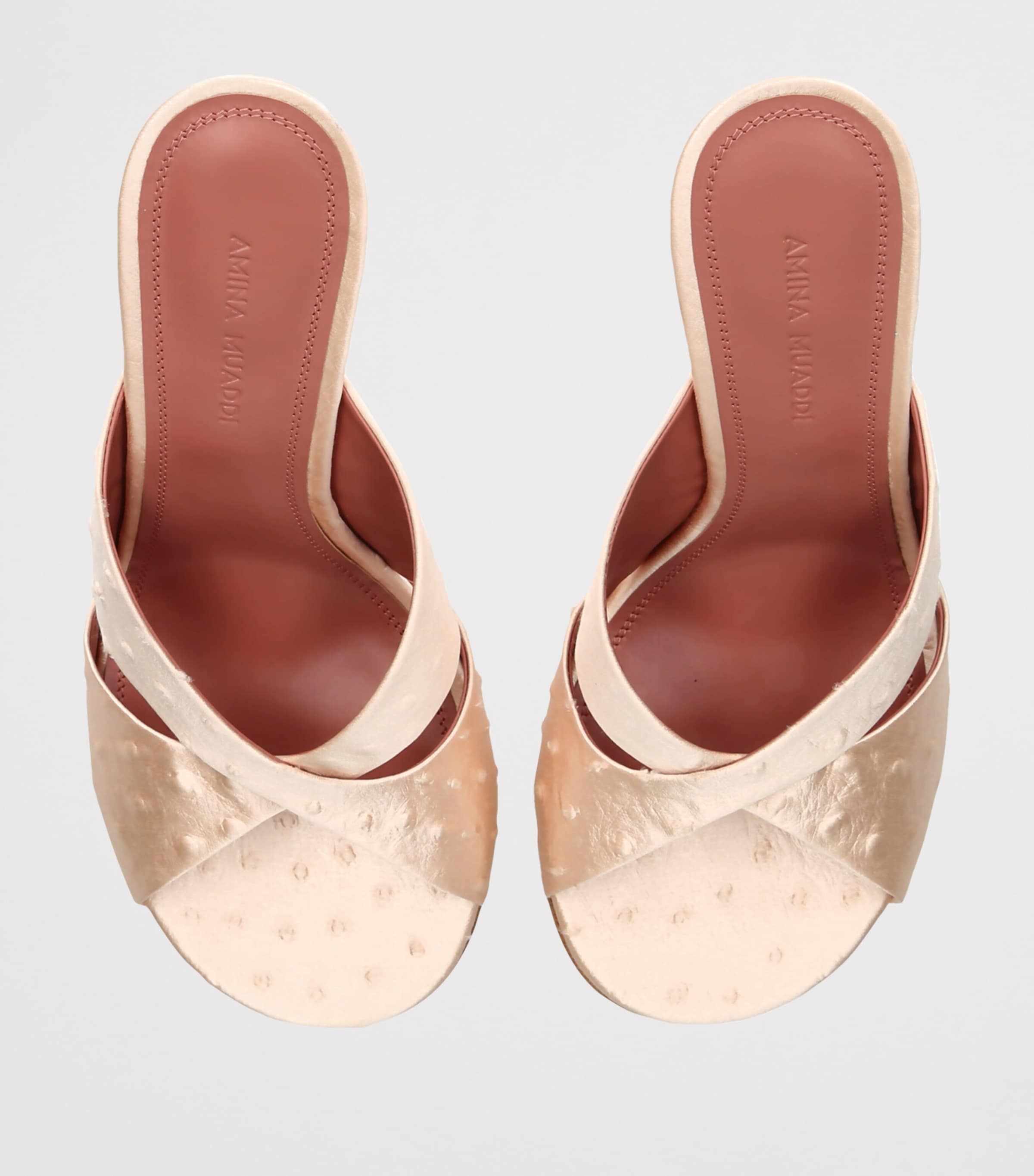 Amina Muaddi Embossed Satin Salma Heeled Mules 95 Champagne Image 3