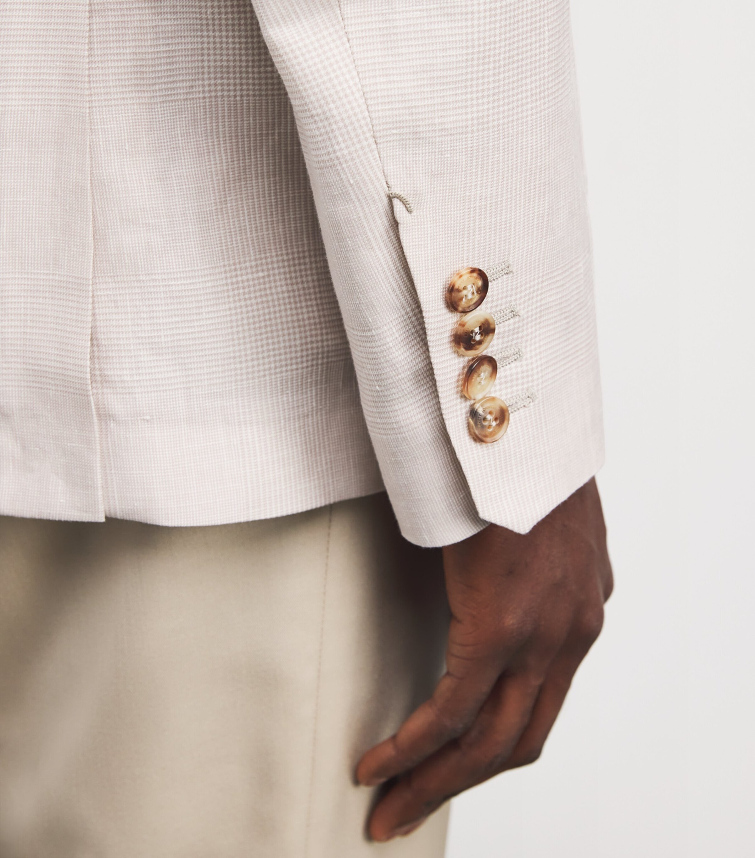 Wool-Linen-Silk Plaid Blazer BISCUIT PLAID Image 6