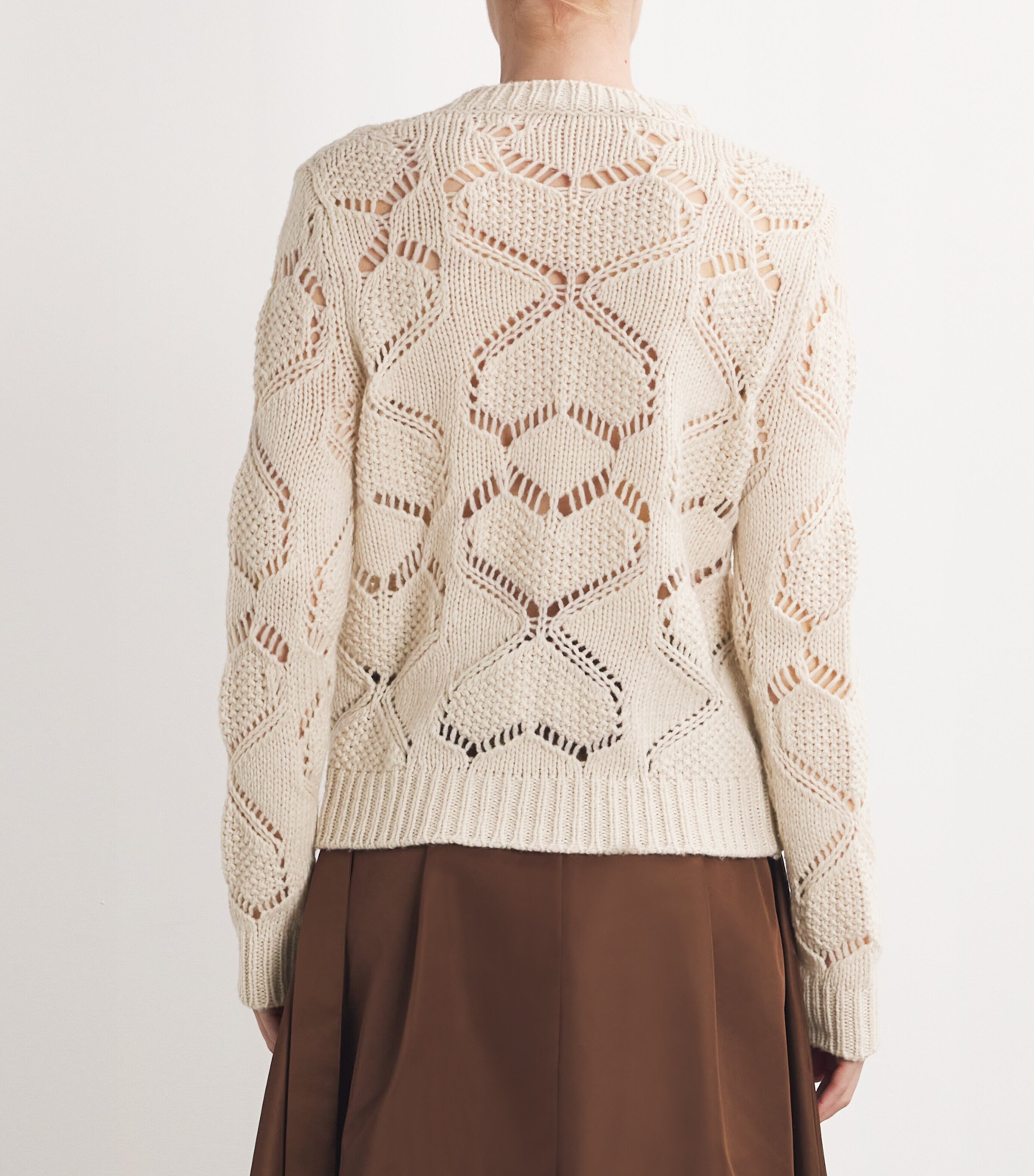 Weekend Max Mara Womens Virgin Wool-Blend Open-Knit Sweater Ecru Image 4