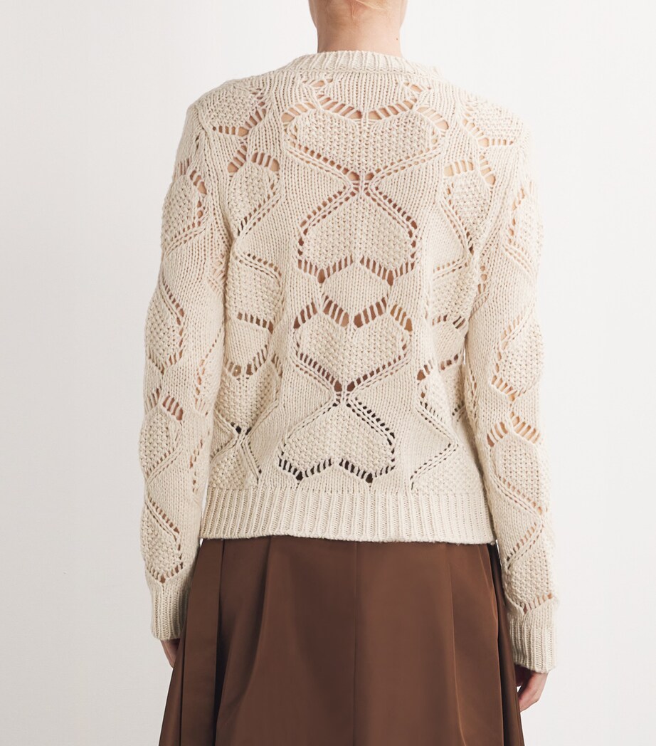 Weekend Max Mara Womens Virgin Wool-Blend Open-Knit Sweater Ecru Image 4