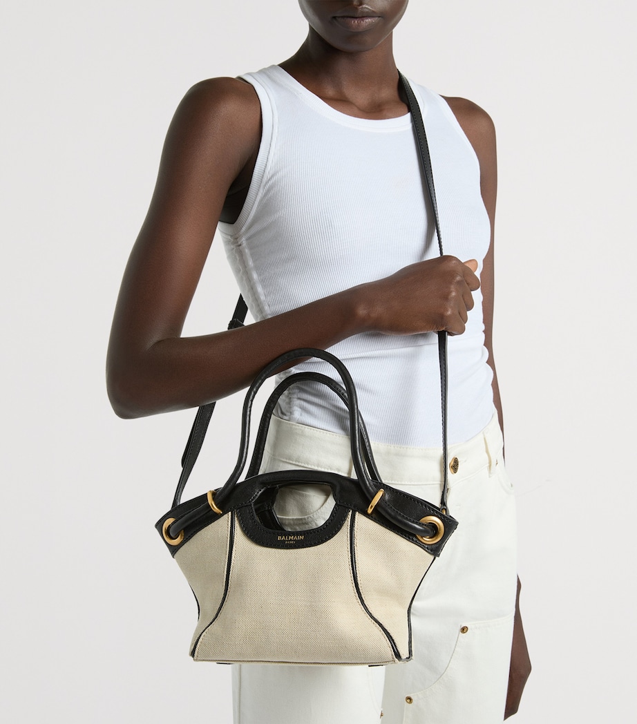 Balmain Womens Small Canvas Tote Bag Gte Naturel / Noir Image 2