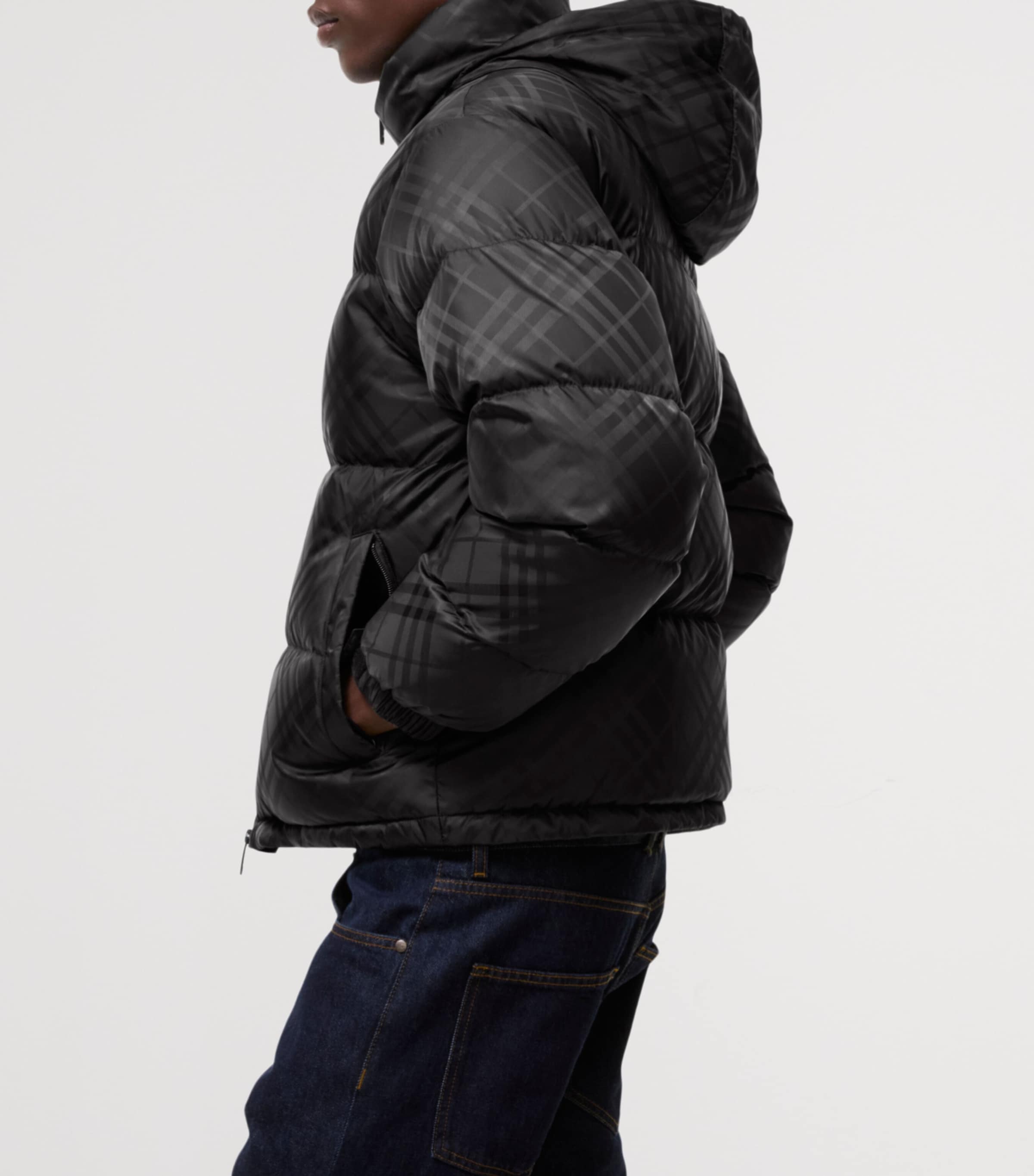 Burberry Mens Down Check Puffer Jacket Black Image 3