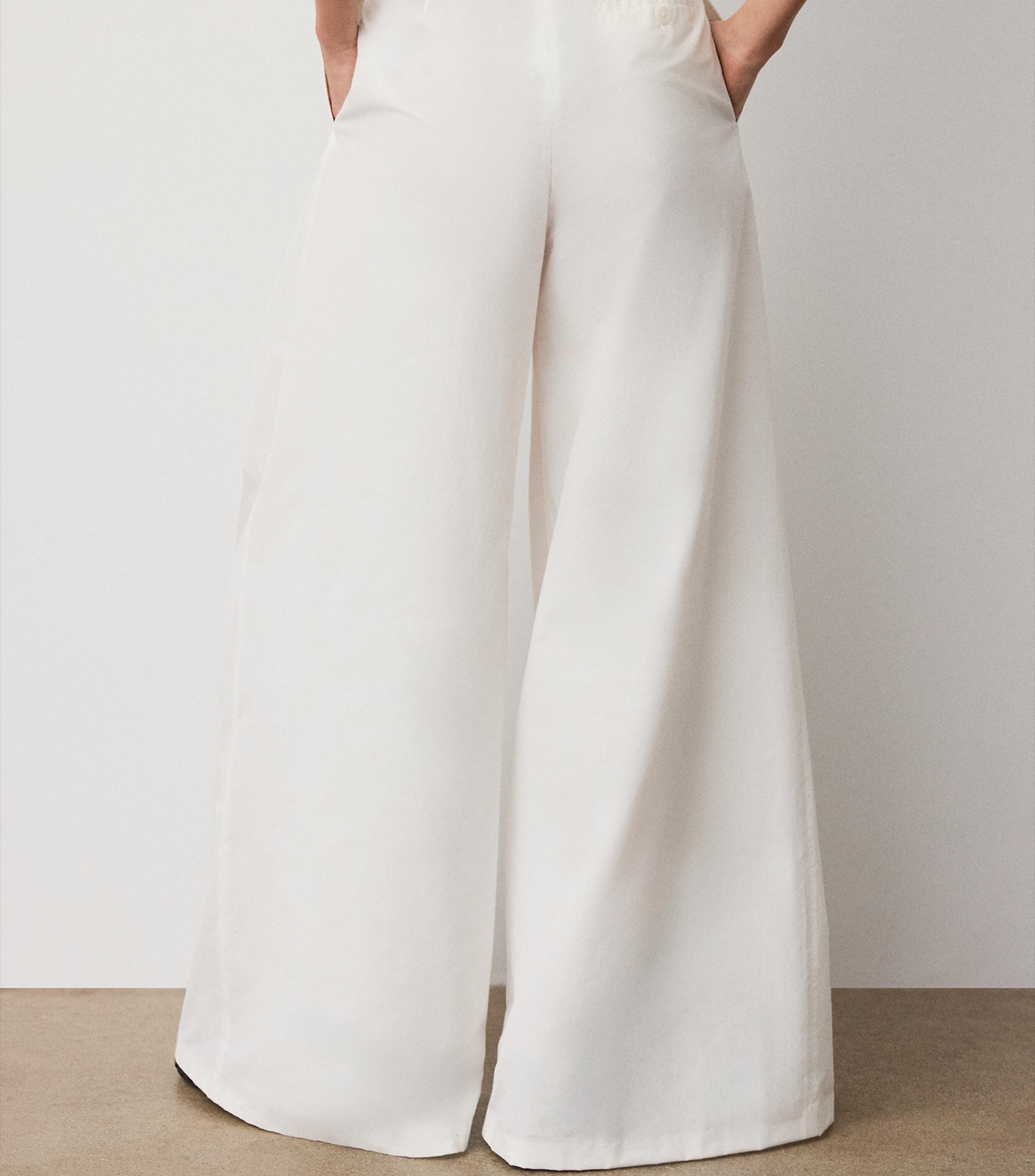 Ralph Lauren Collection Womens Cotton-Blend Poplin Vanessa Wide-Leg Trousers Cream Image 4