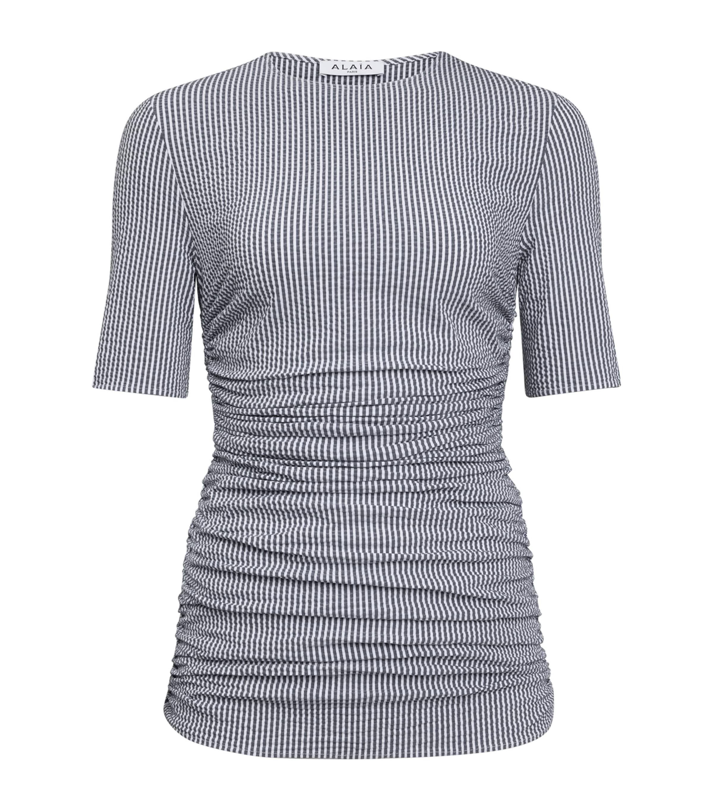 Alaïa Seersucker Gathered T-shirt In White