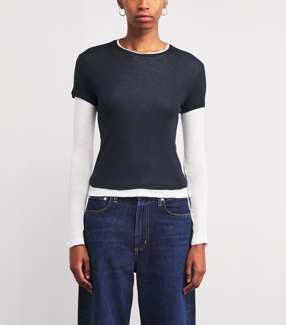 Cotton Layered Long-Sleeve T-Shirt NAVY/SOFT WHITE Image 3