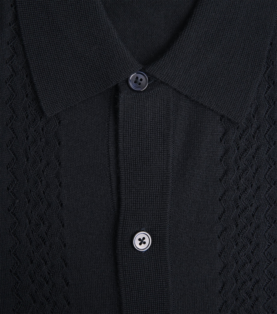 NN.07 Mens Wool-Blend Knitted Polo Shirt Deep Navy Image 6