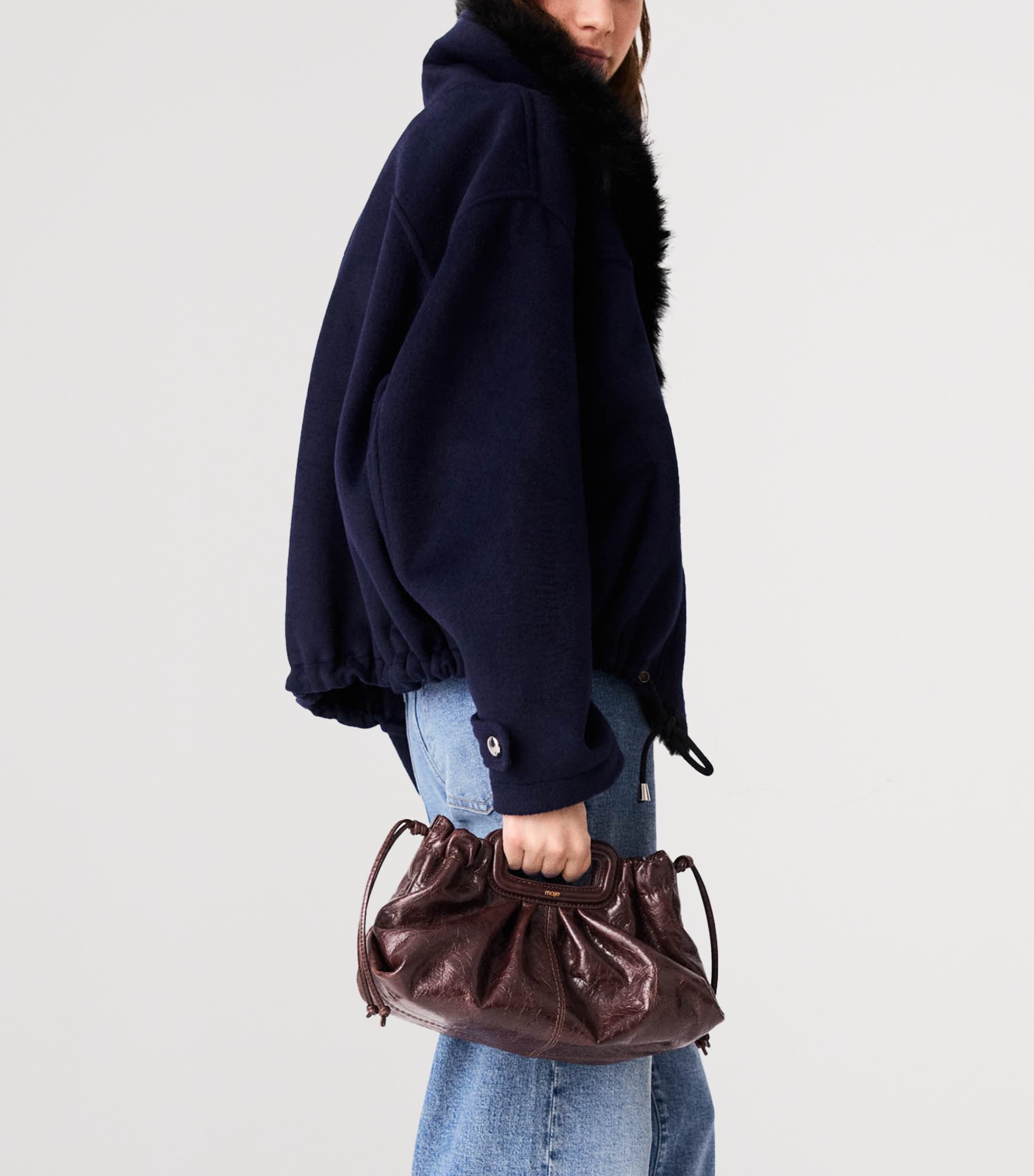 Maje Leather Milpli Clutch Bag Dark Brown Image 11
