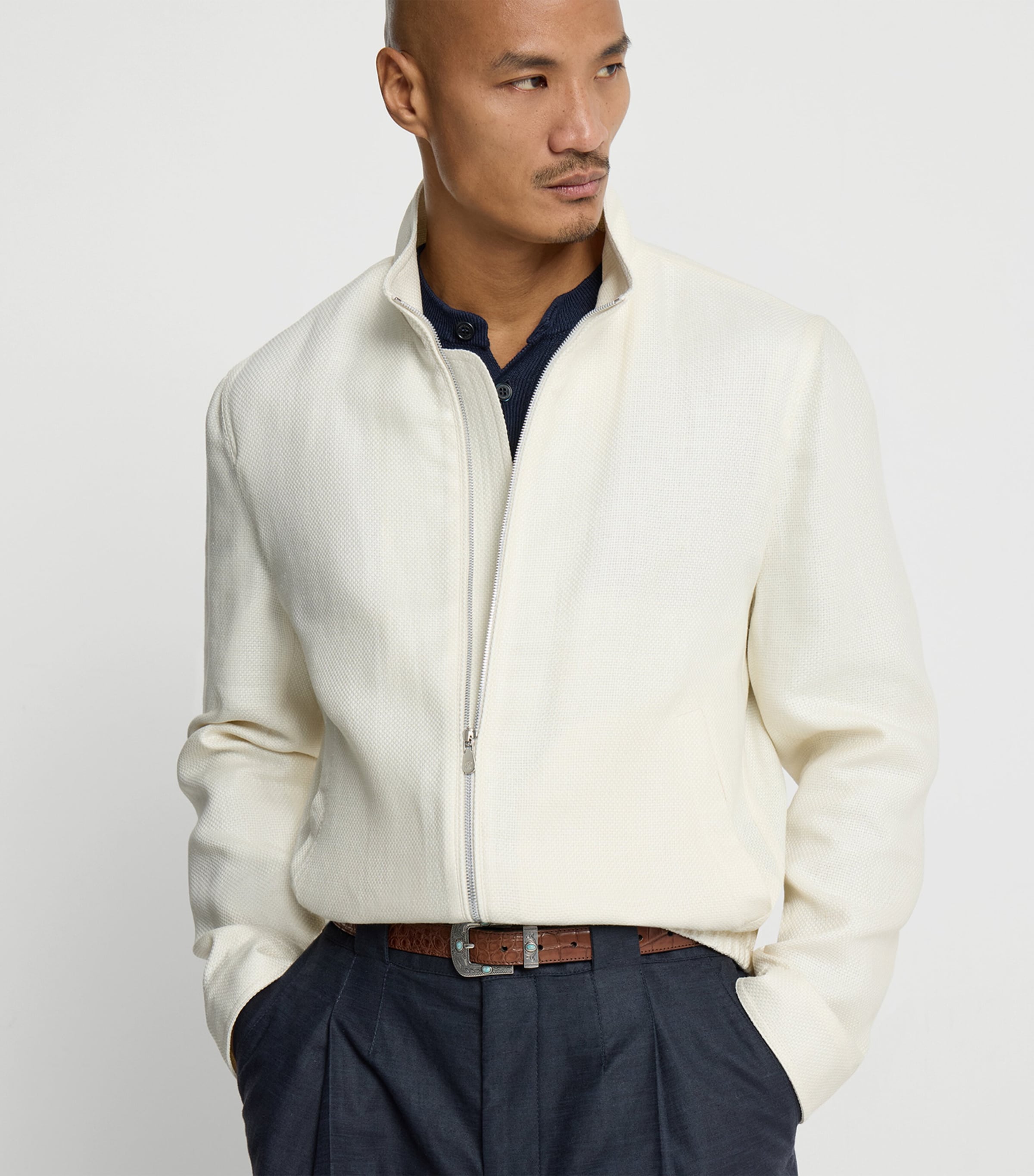 Silk-Linen-Wool Bomber Jacket C054 Image 4