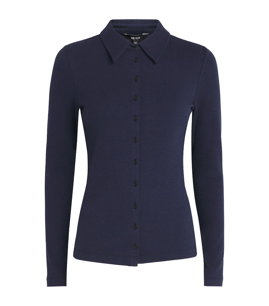 Stretch-Cotton Rib Perfect Basic Shirt NAVY MELANGE Image 1