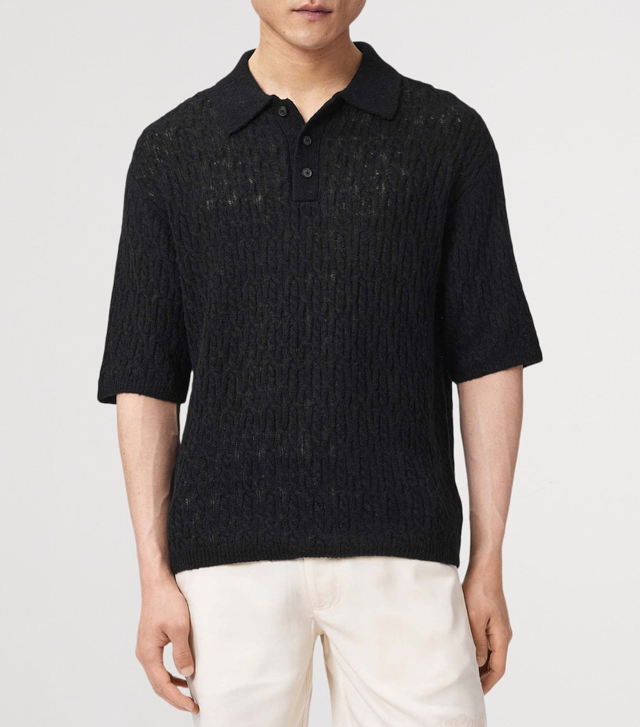 AllSaints Mens Wool-Blend Cyclone Polo Shirt Black Image 3