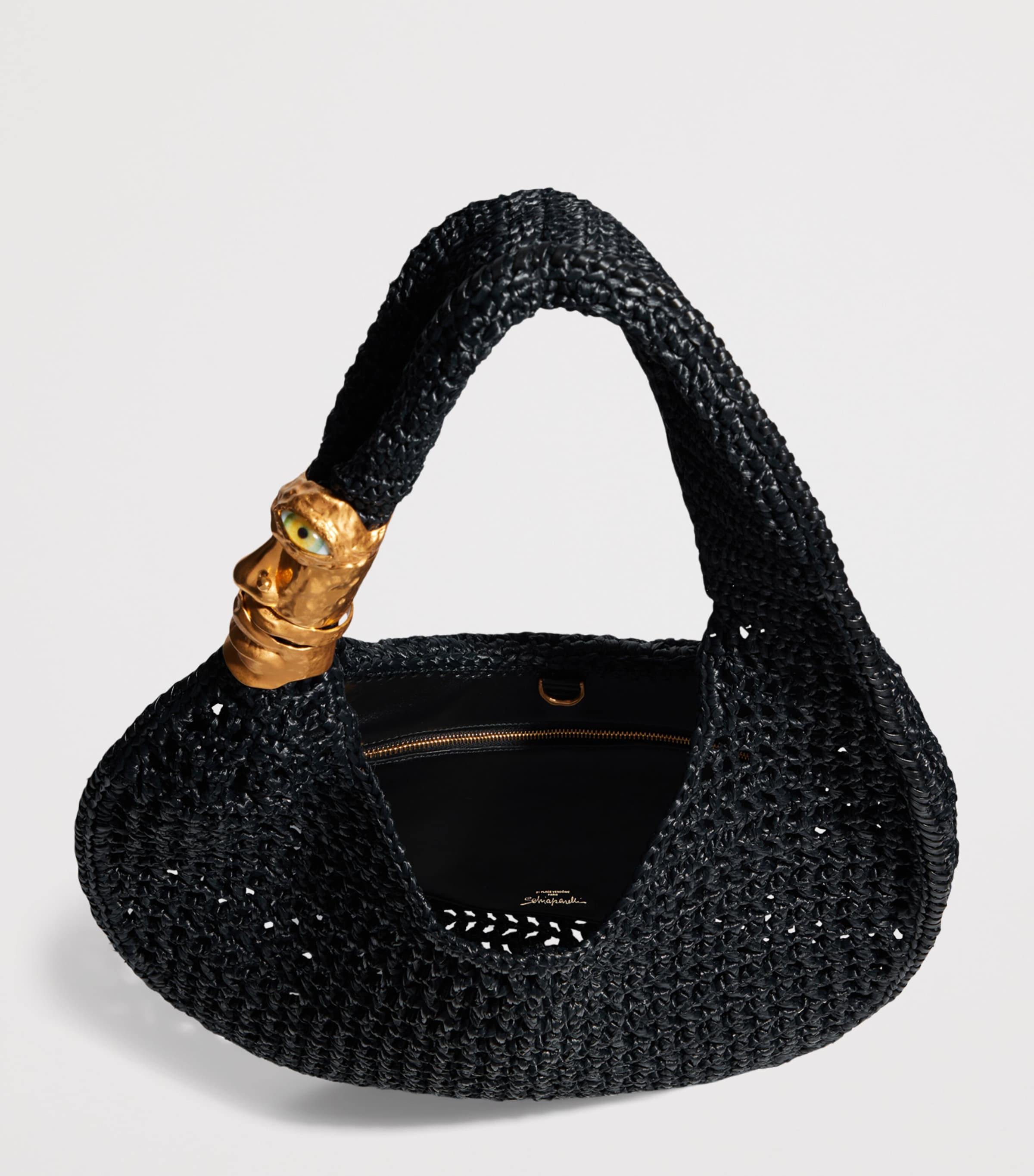 Schiaparelli Large Raffia Soufflé Baguette Shoulder Bag Black Image 5