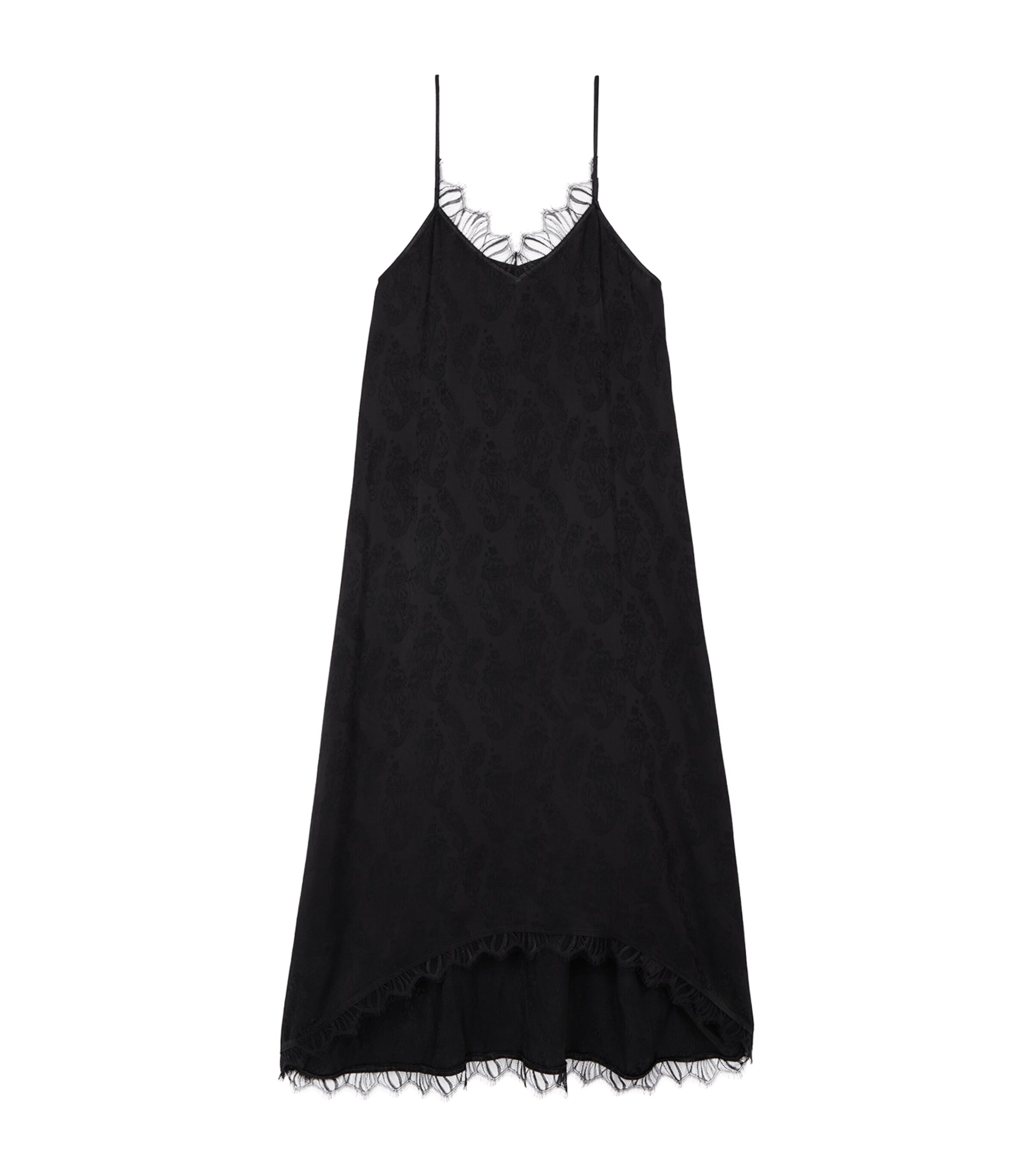 The Kooples Womens Black Lace-trim Relaxed-fit Woven Midi Dress