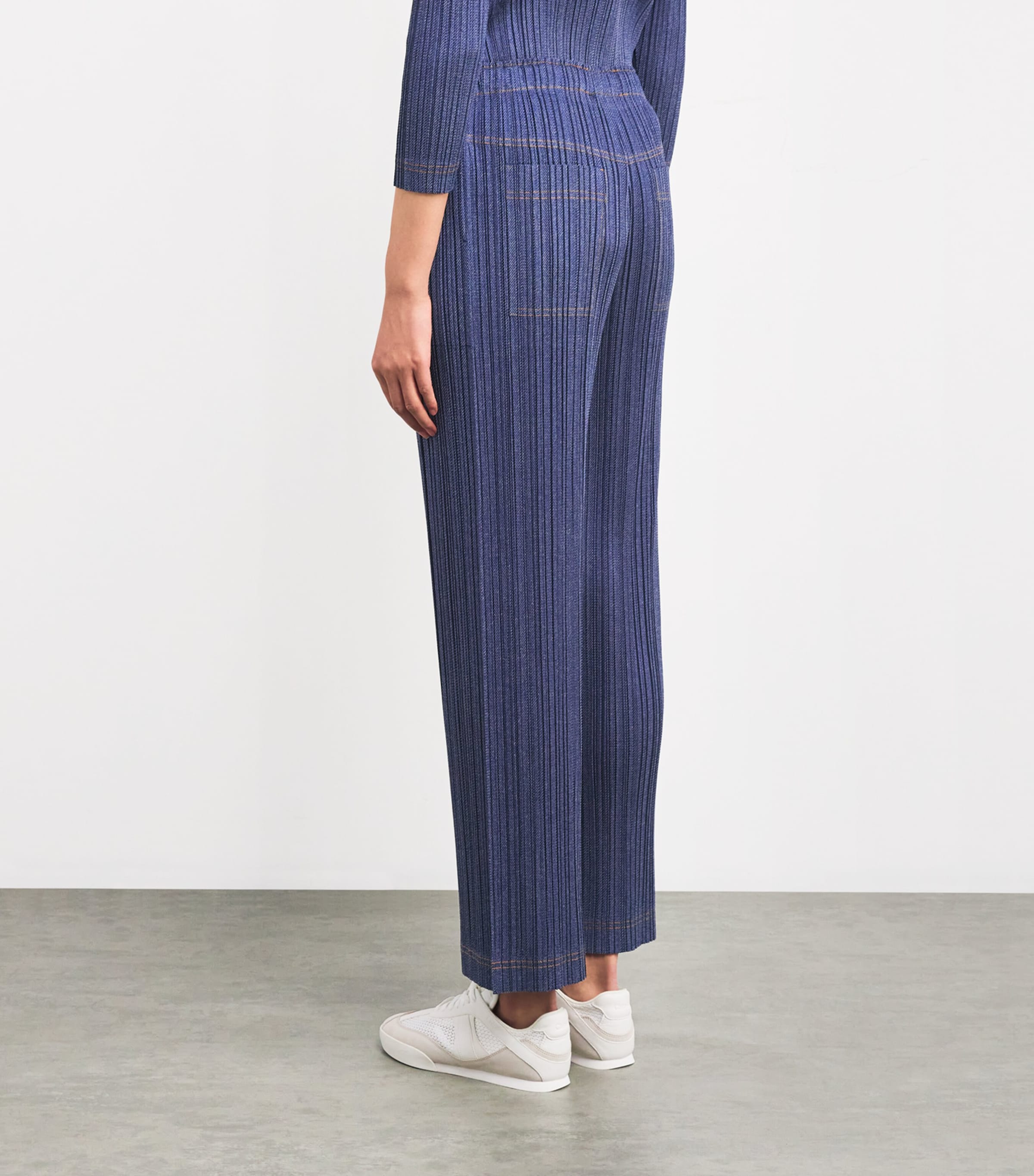 Pleats Please Issey Miyake Blue Pleated Cotton Denim Trousers