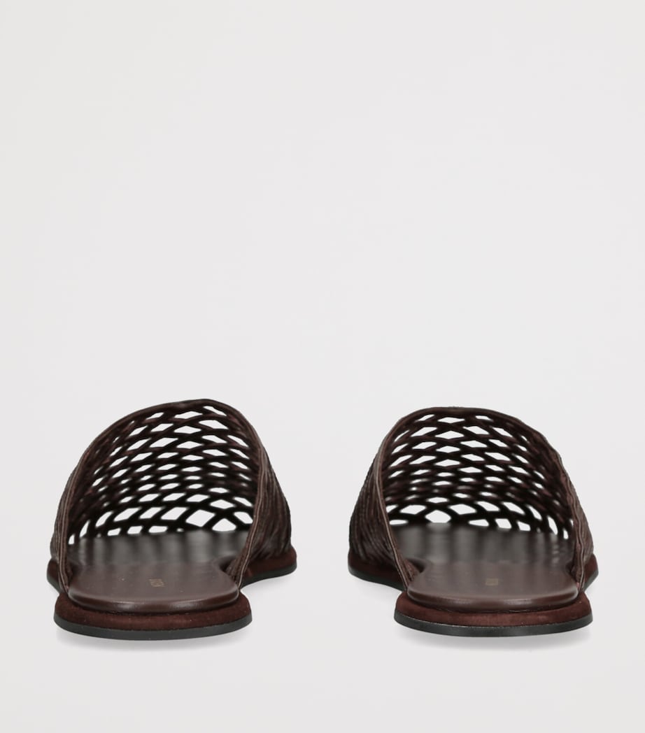 Leather Woven Atik Slides DARK BROWN Image 2