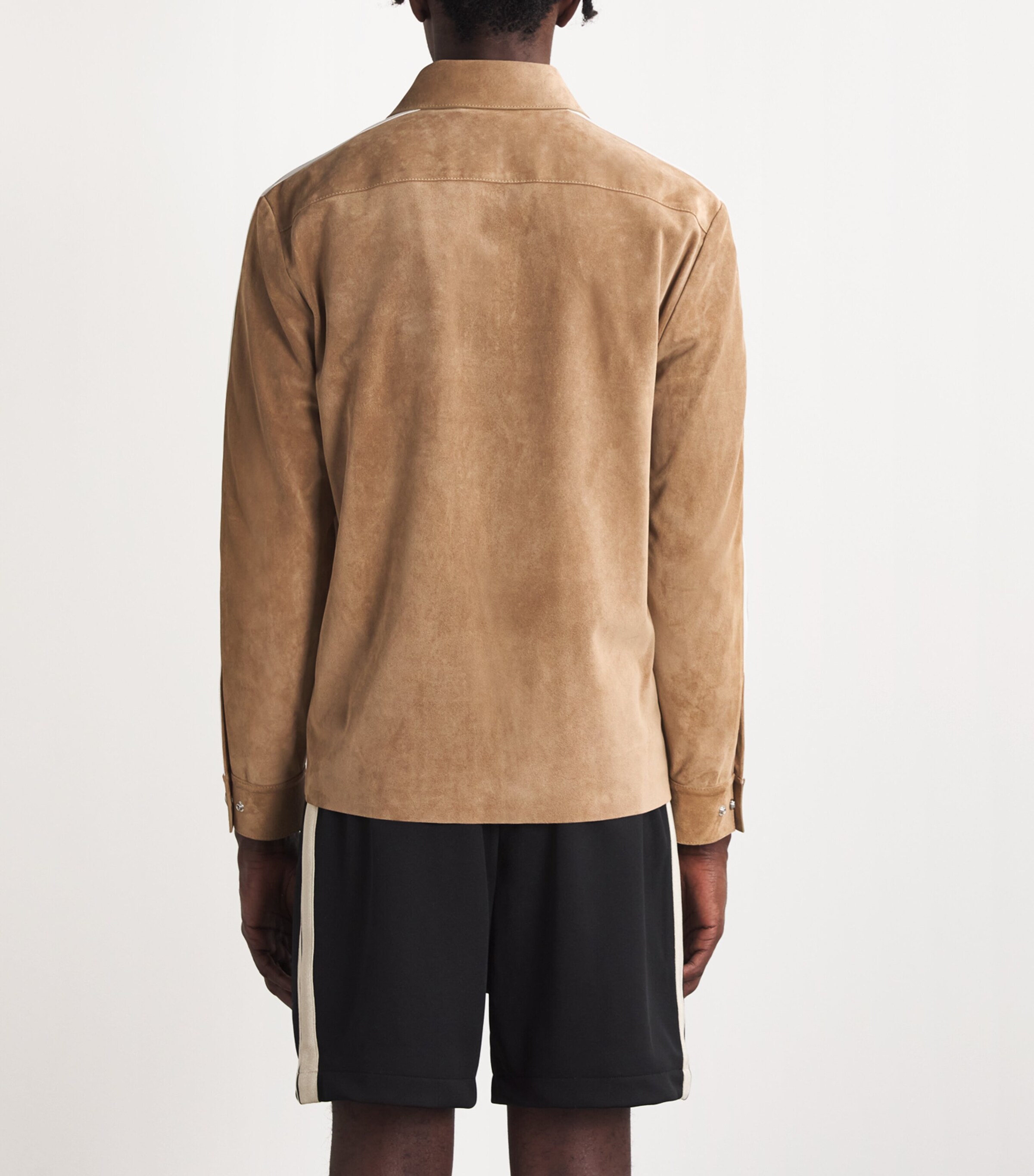 Palm Angels Mens Leather Track-Stripe Overshirt Beige Off White Image 4