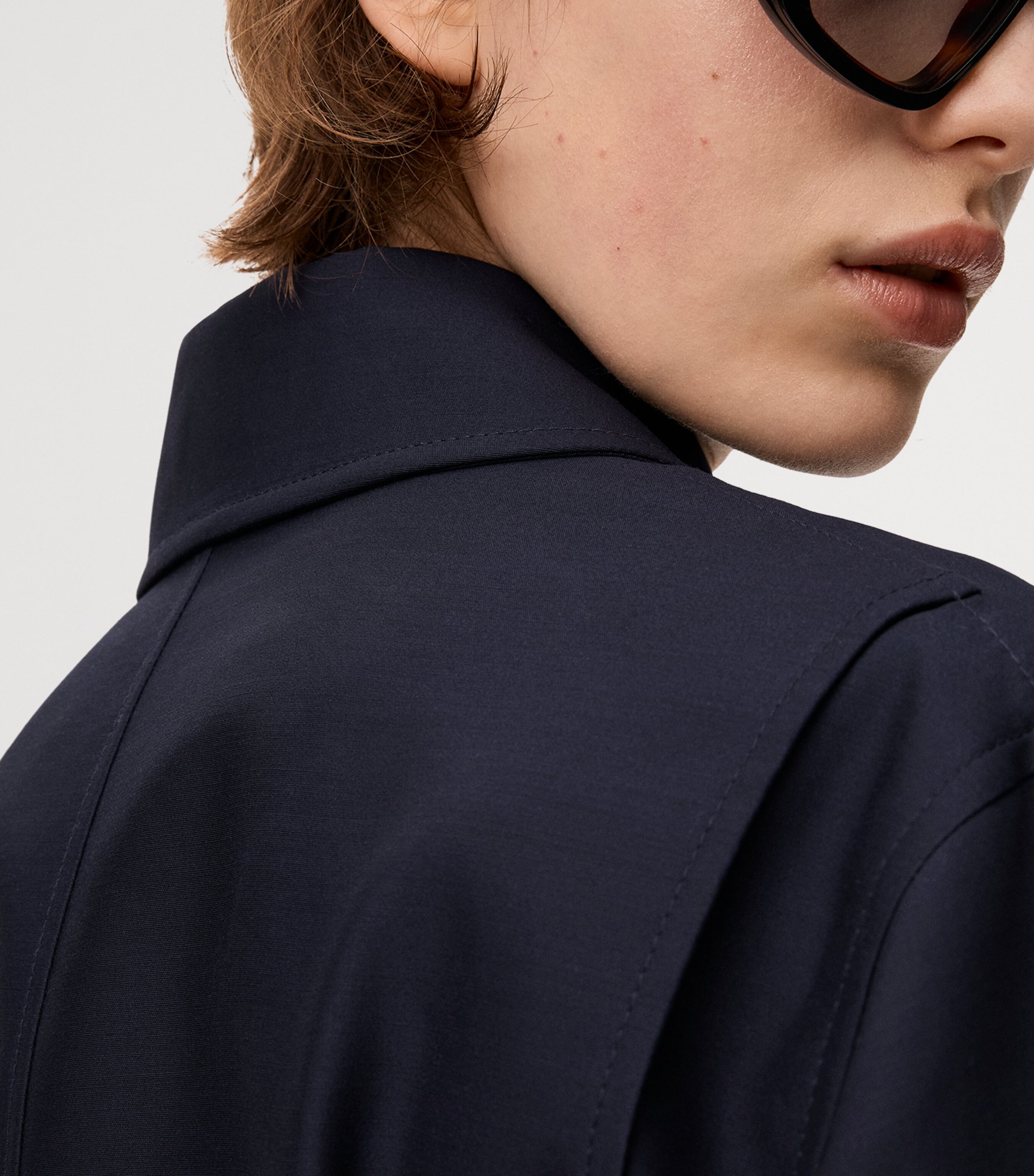 Wool-Silk Buckled Shirt Jacket NAVY BLUE Image 5