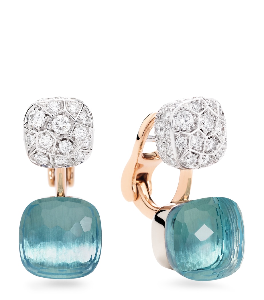 Mixed Gold, Blue Topaz and Diamond Nudo Earrings DB0YY Image 1