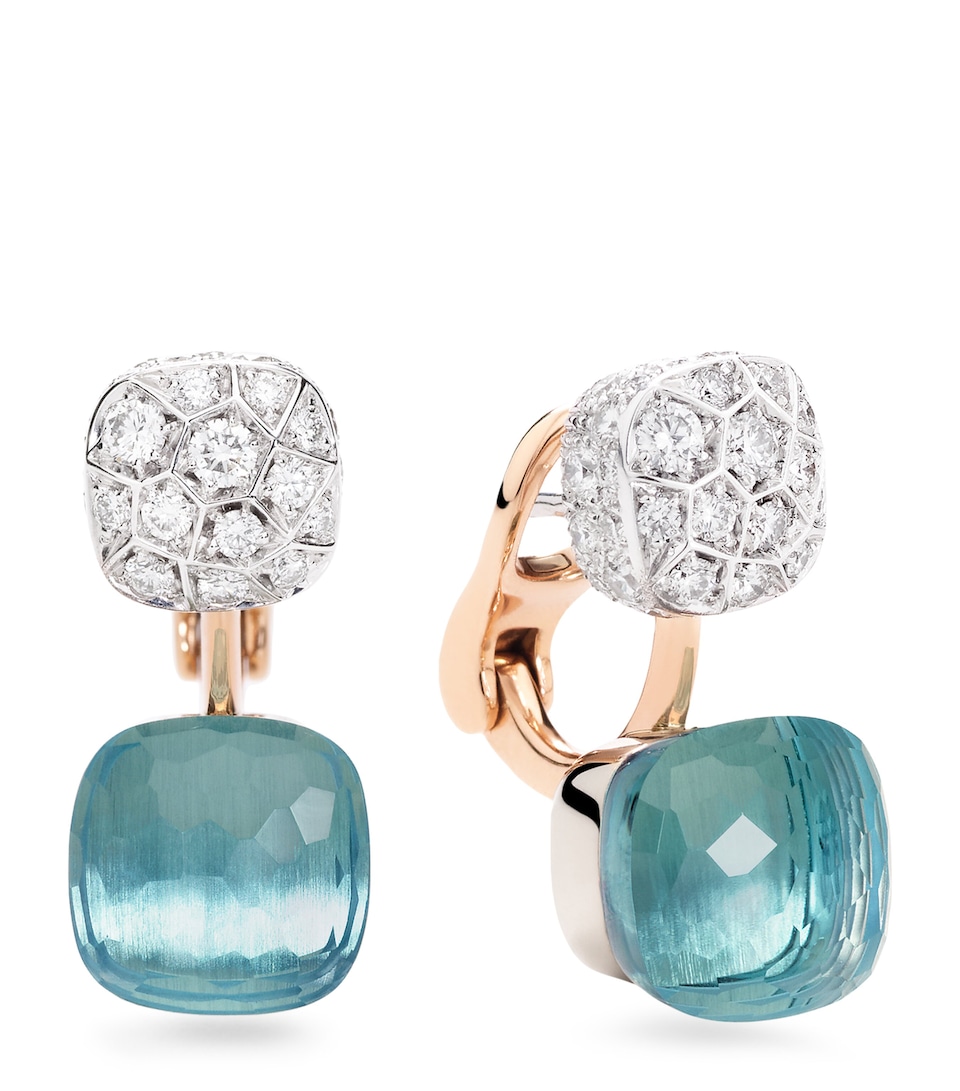 Mixed Gold, Blue Topaz and Diamond Nudo Earrings