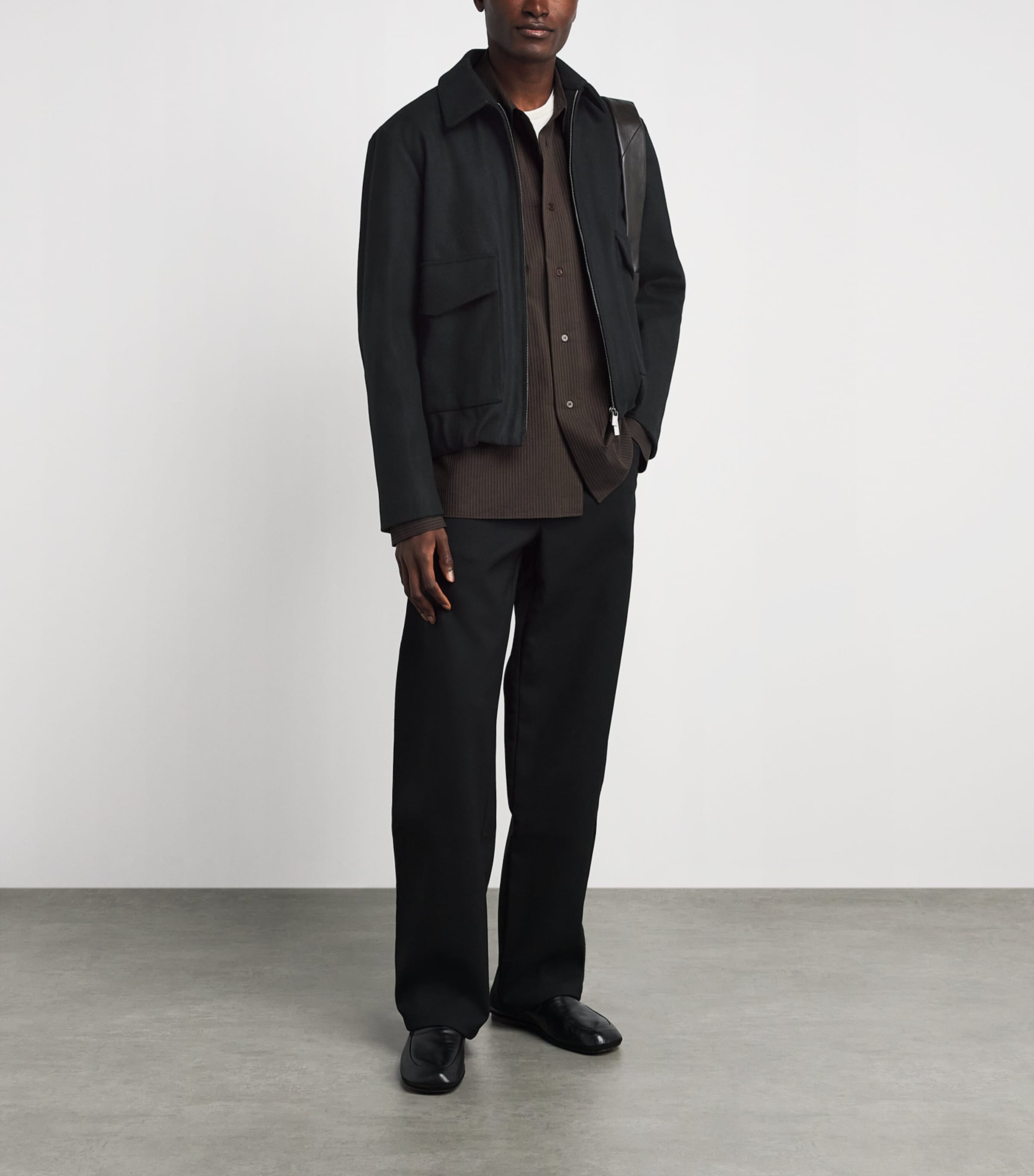 Barena Mens Wool-Blend Tailored Bomber Jacket Nero Image 2