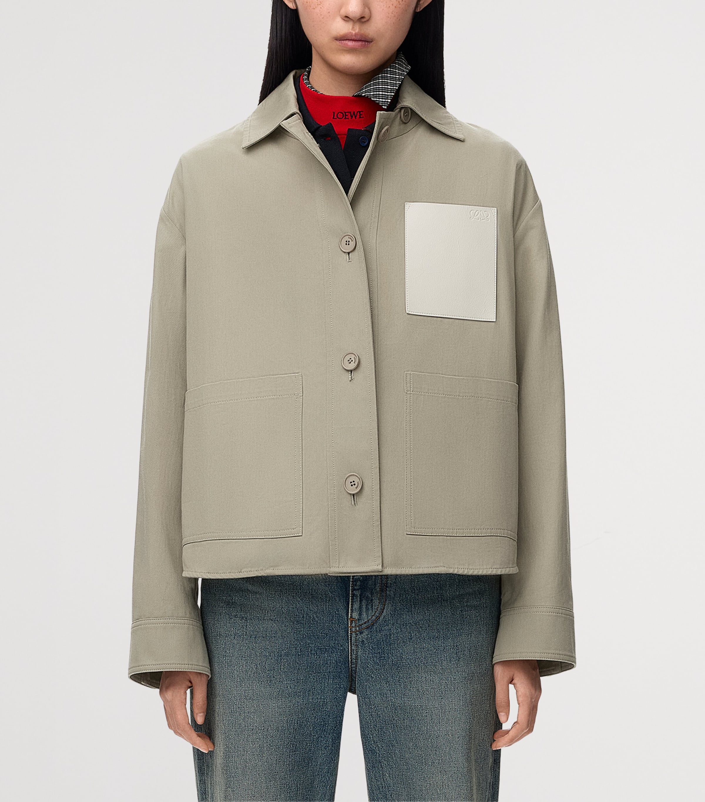 LOEWE Womens Cotton Workwear Jacket Light Sage Image 3