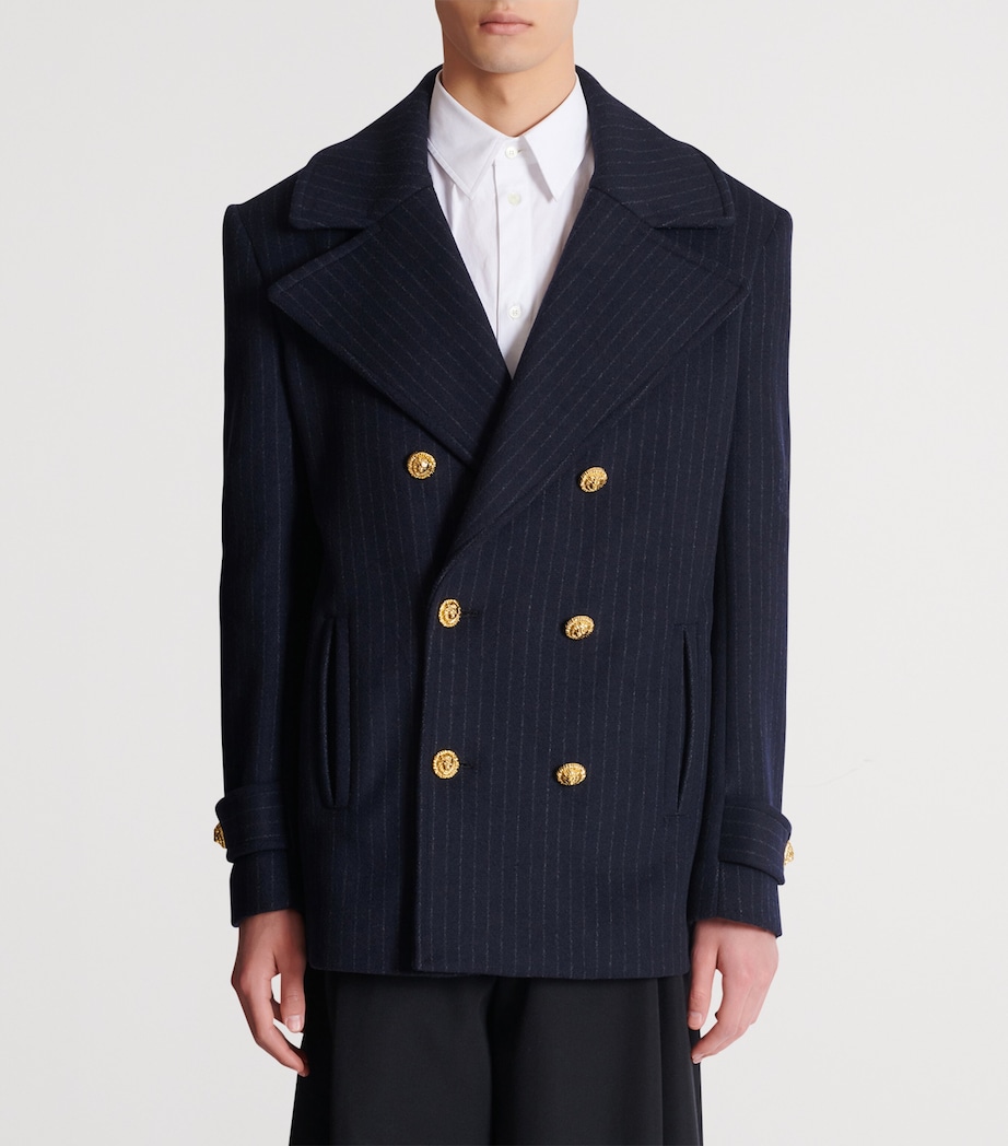 Merino Wool-Blend Stripe Pea Coat 6BO BLEU NUIT Image 2