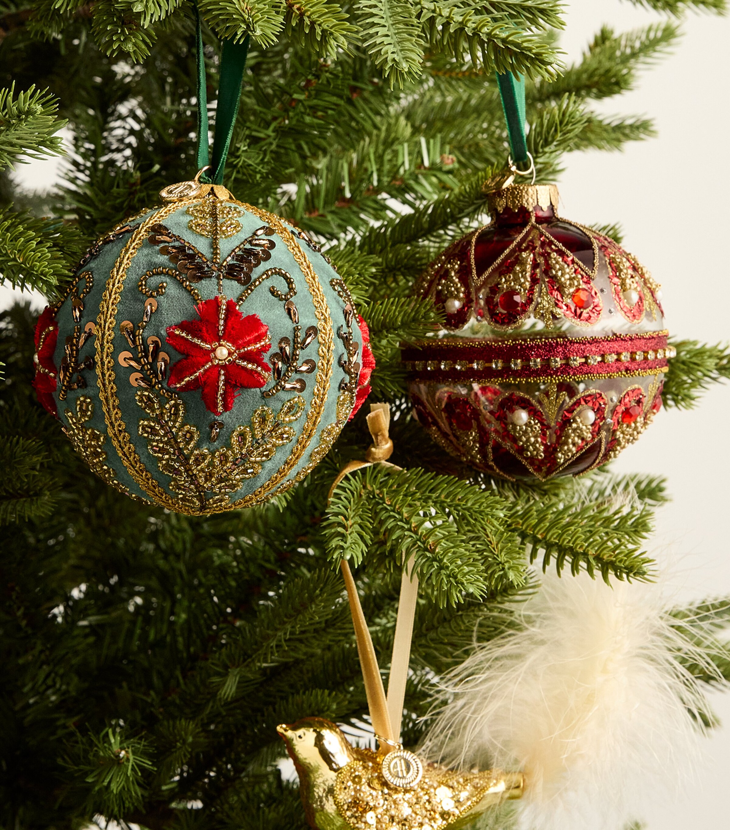 Harrods Sage Green Velvet Embroidered Bauble Image 3