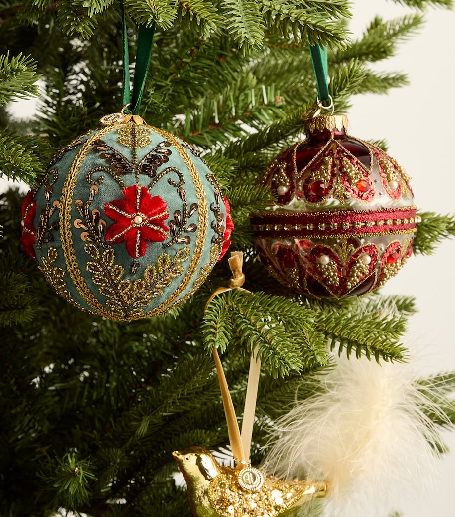 Harrods Sage Green Velvet Embroidered Bauble Image 3