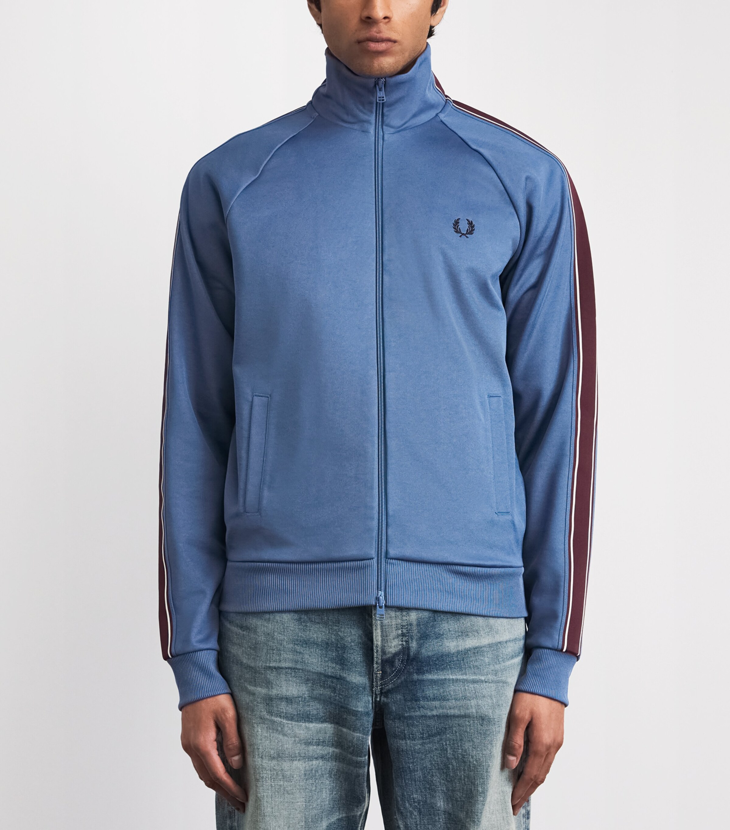 Fred Perry Mens Tramline Tape Track Jacket Ace Blue Image 4
